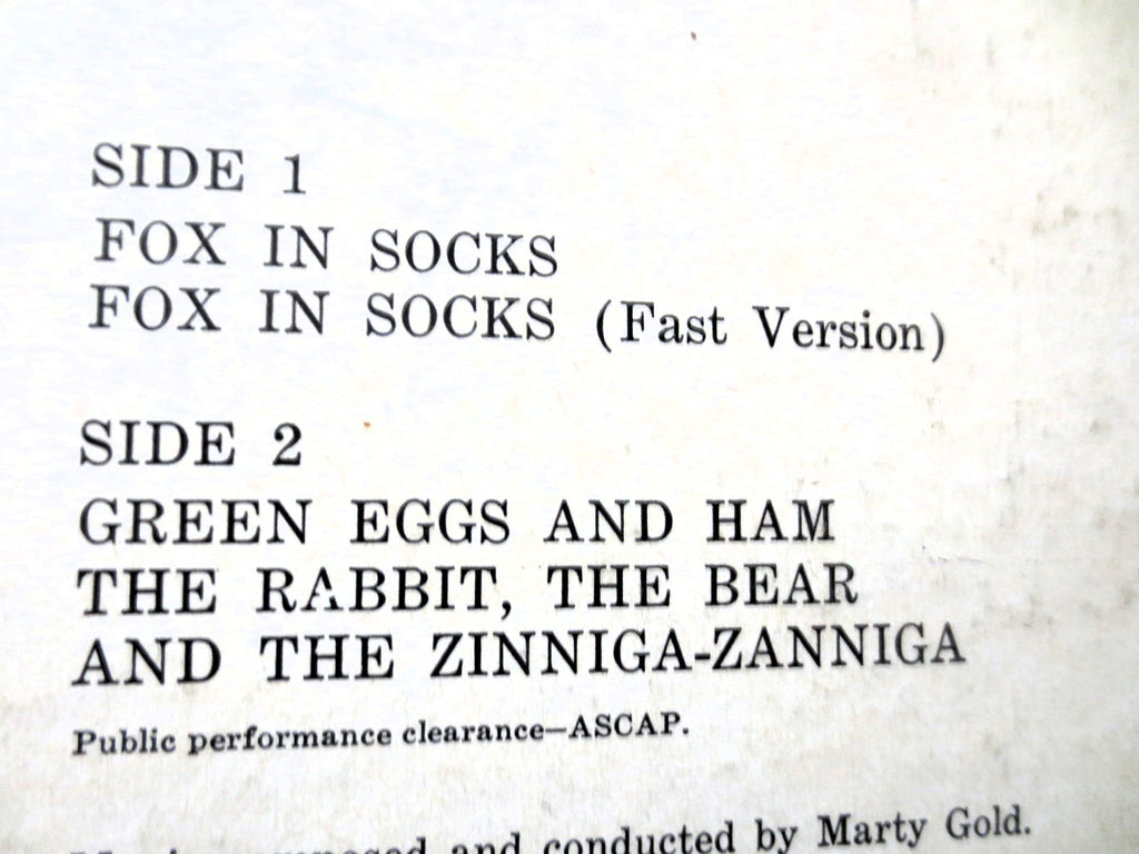 Dr. SEUSS, GREEN EGGS and Ham, Fox in Socks, 1965 Record, Vinyl Lp