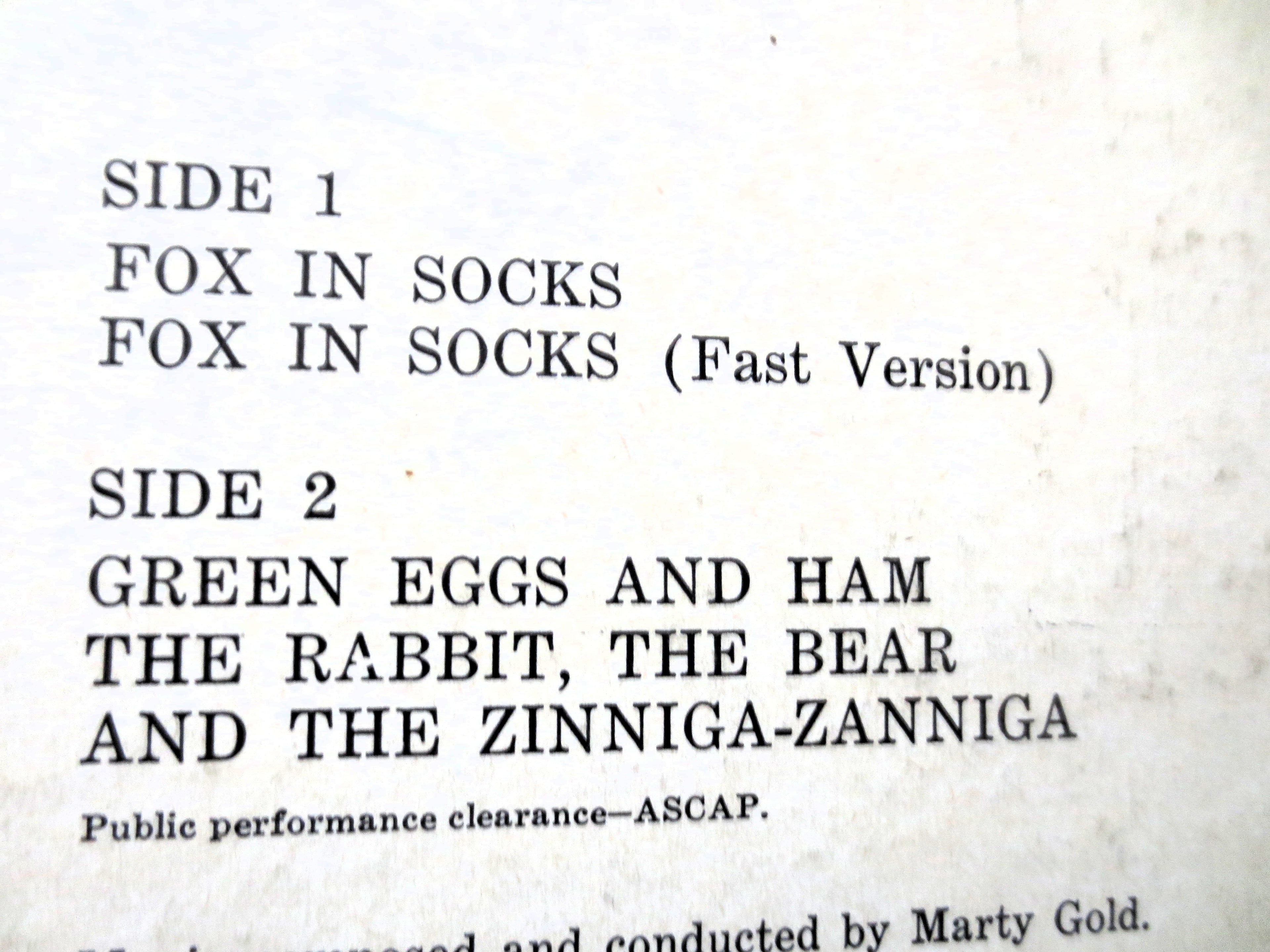 Dr. SEUSS, GREEN EGGS and Ham, Fox in Socks, 1965 Record, Vinyl Lp