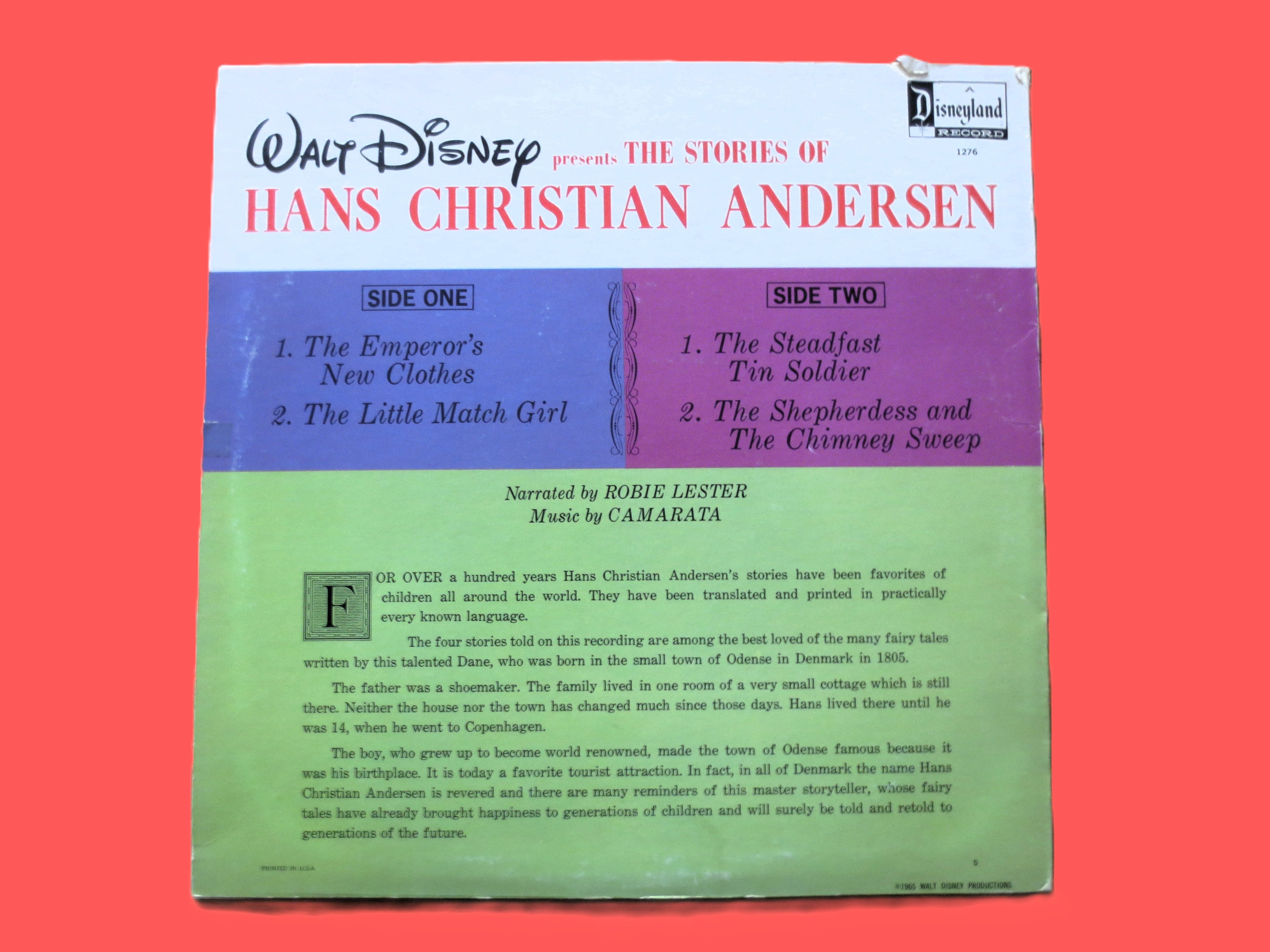 HANS CHRISTIAN ANDERSEN, Disneyland Records, Vintage Album, 1965 Record, Vinyl Lp