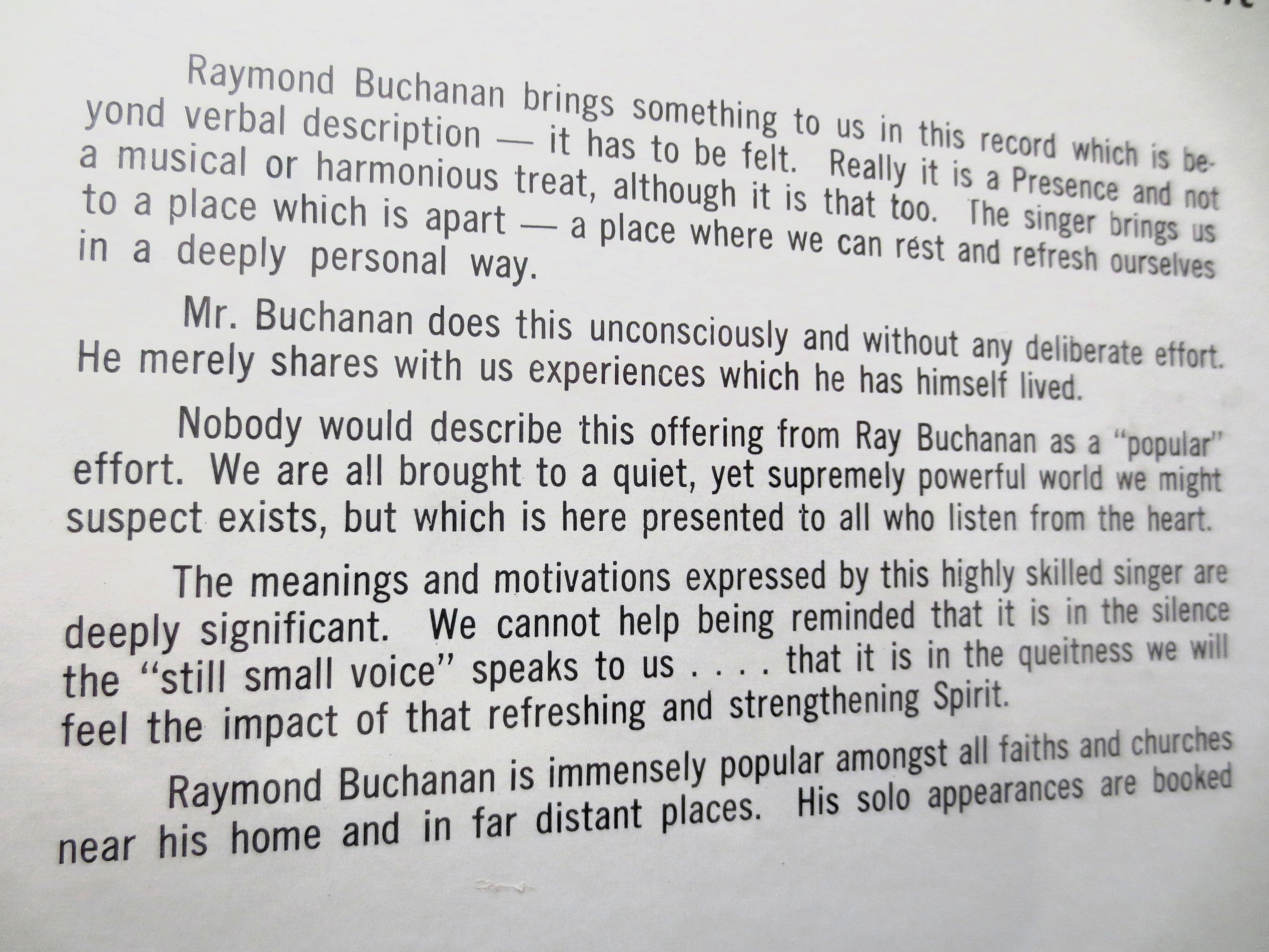 Raymond Buchanan – It's Quiet Down Here (c.1965) Vinyl LP — Factory Sealed