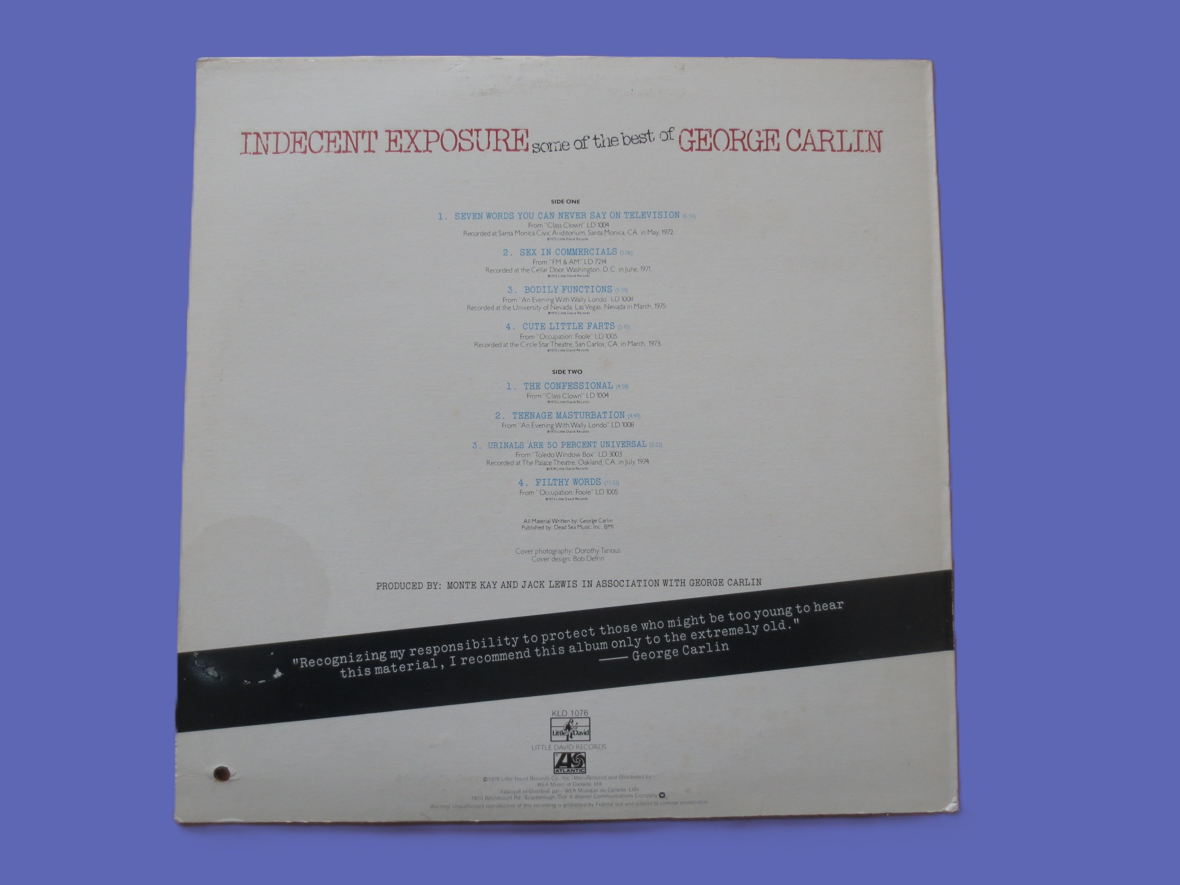 GEORGE CARLIN, Indecent Exposure, Vintage Comedy Lp, 1978 Record, Vinyl Album