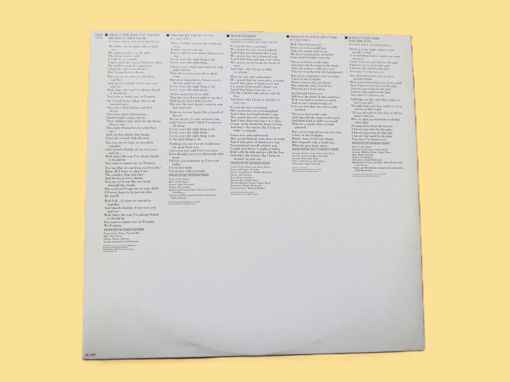 CARLY SIMON, The Best of, 1975 Record, Vinyl Lp