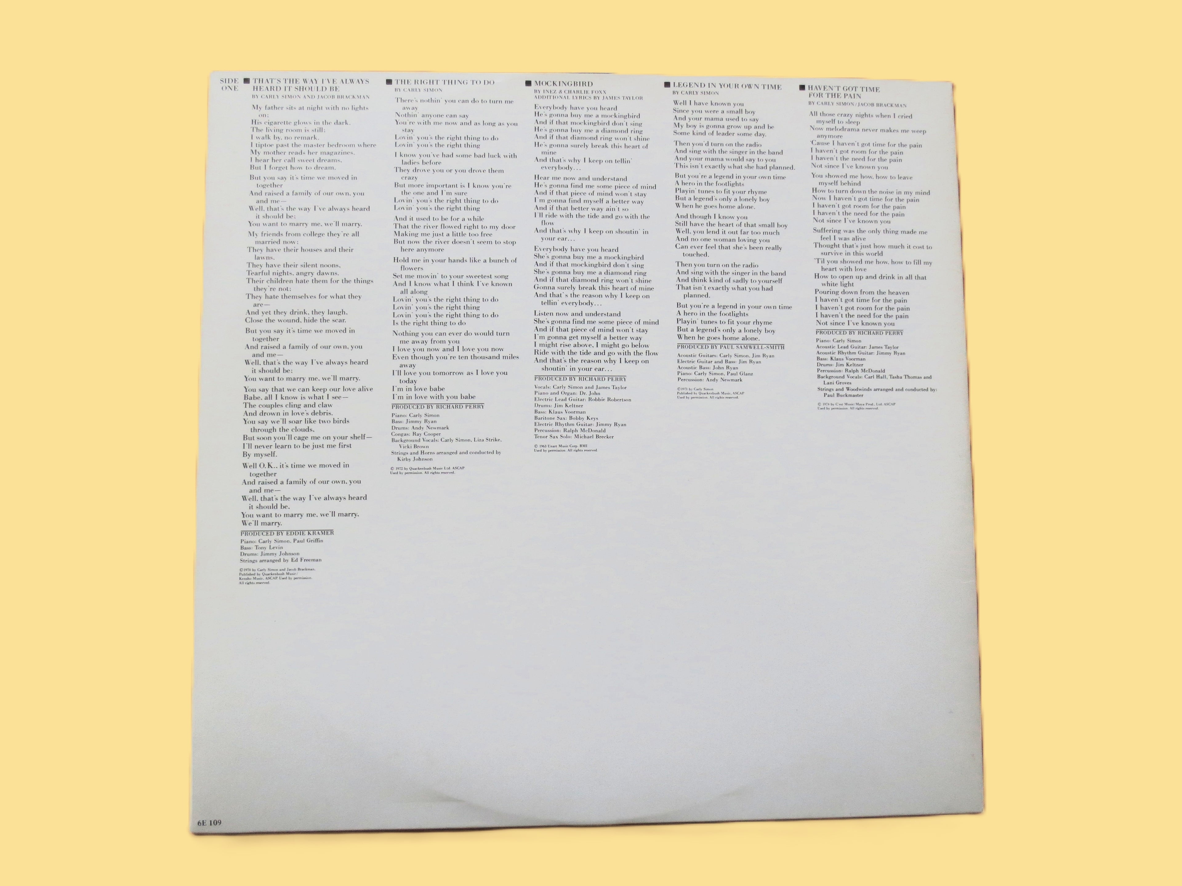 CARLY SIMON, The Best of, 1975 Record, Vinyl Lp