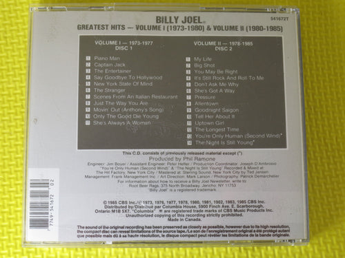 BILLY JOEL, Greatest Hits, Double Album, 1985 Compact Disc, Vintage Cd