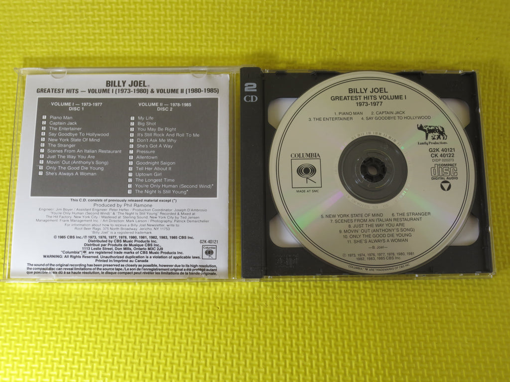 BILLY JOEL, Greatest Hits, Double Album, 1985 Compact Disc, Vintage Cd