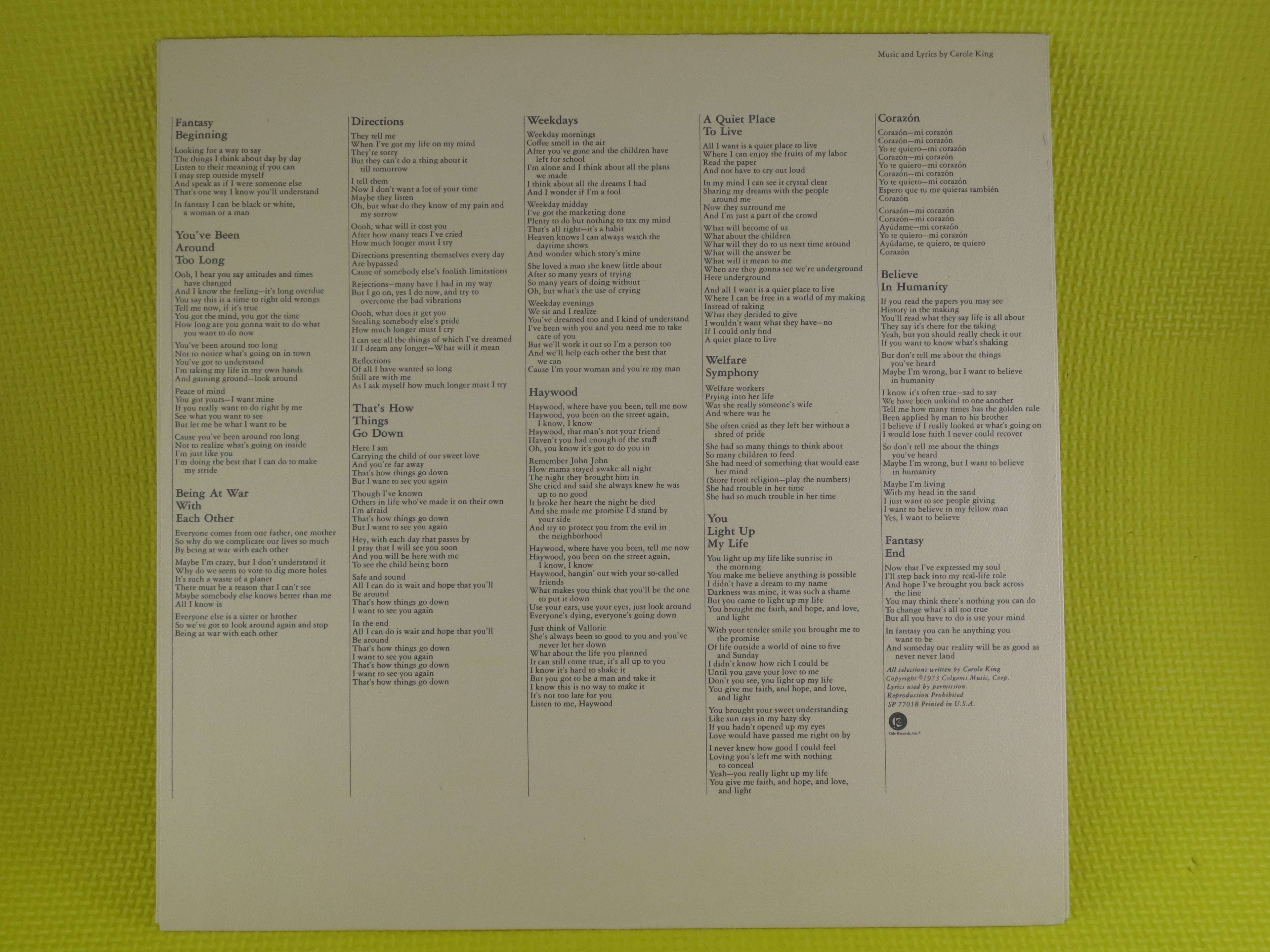 Carole King – Fantasy (1973) Vinyl LP