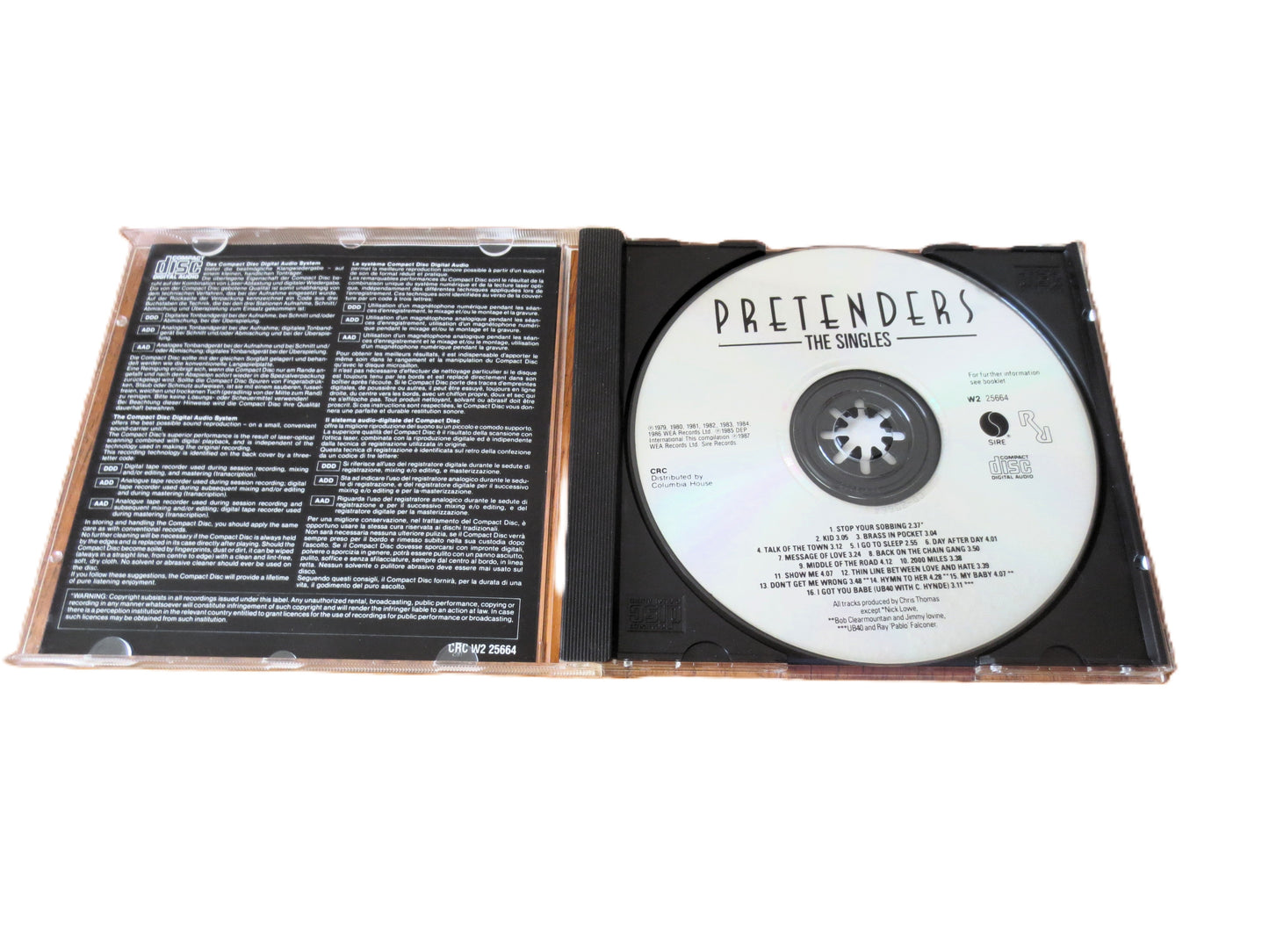 The PRETENDERS, The Singles, 1987 Compact Disc, Vintage Cd