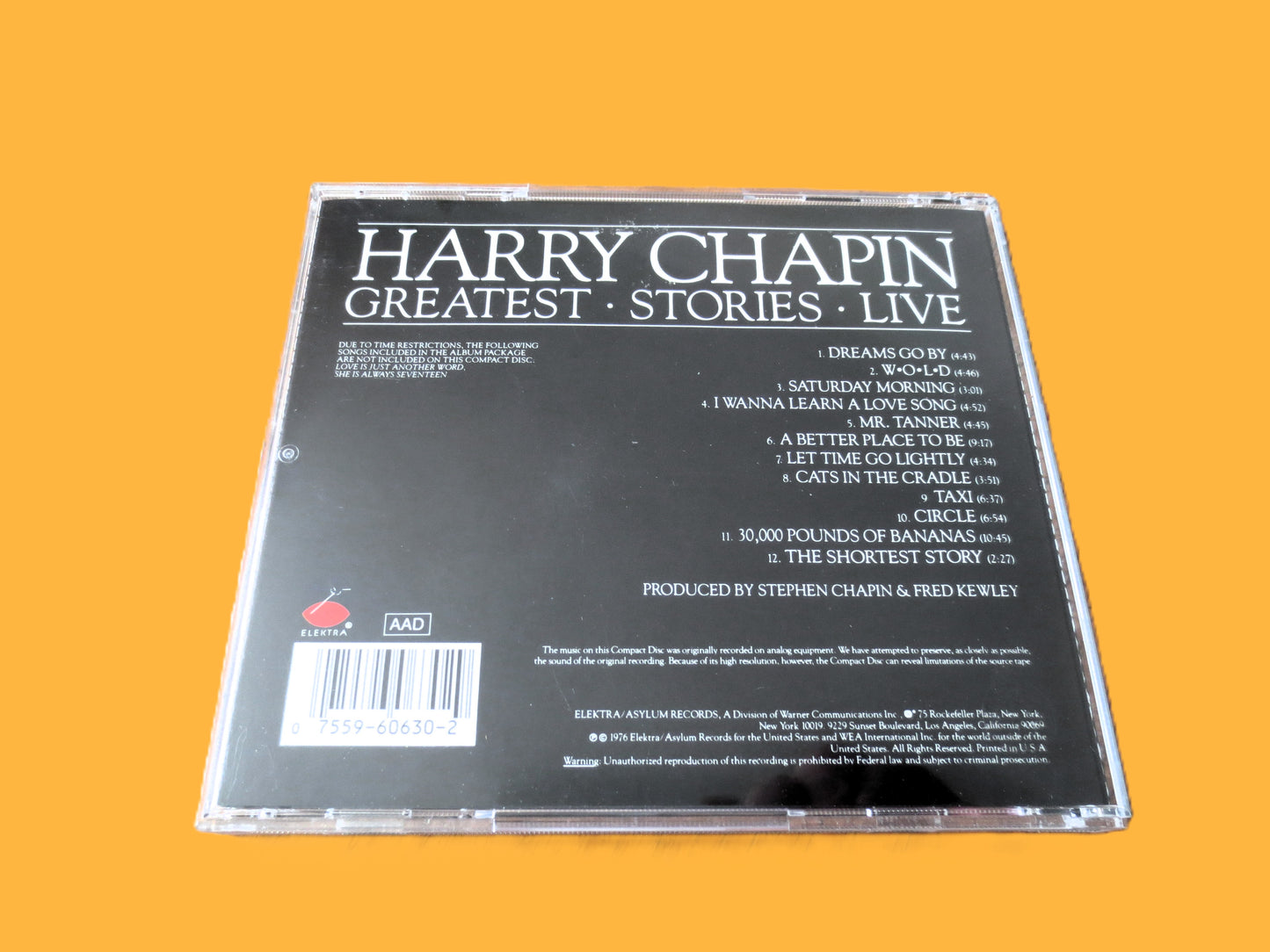 HARRY CHAPIN, Greatest Stories Live, 1985 Compact Disc, Vintage Cd