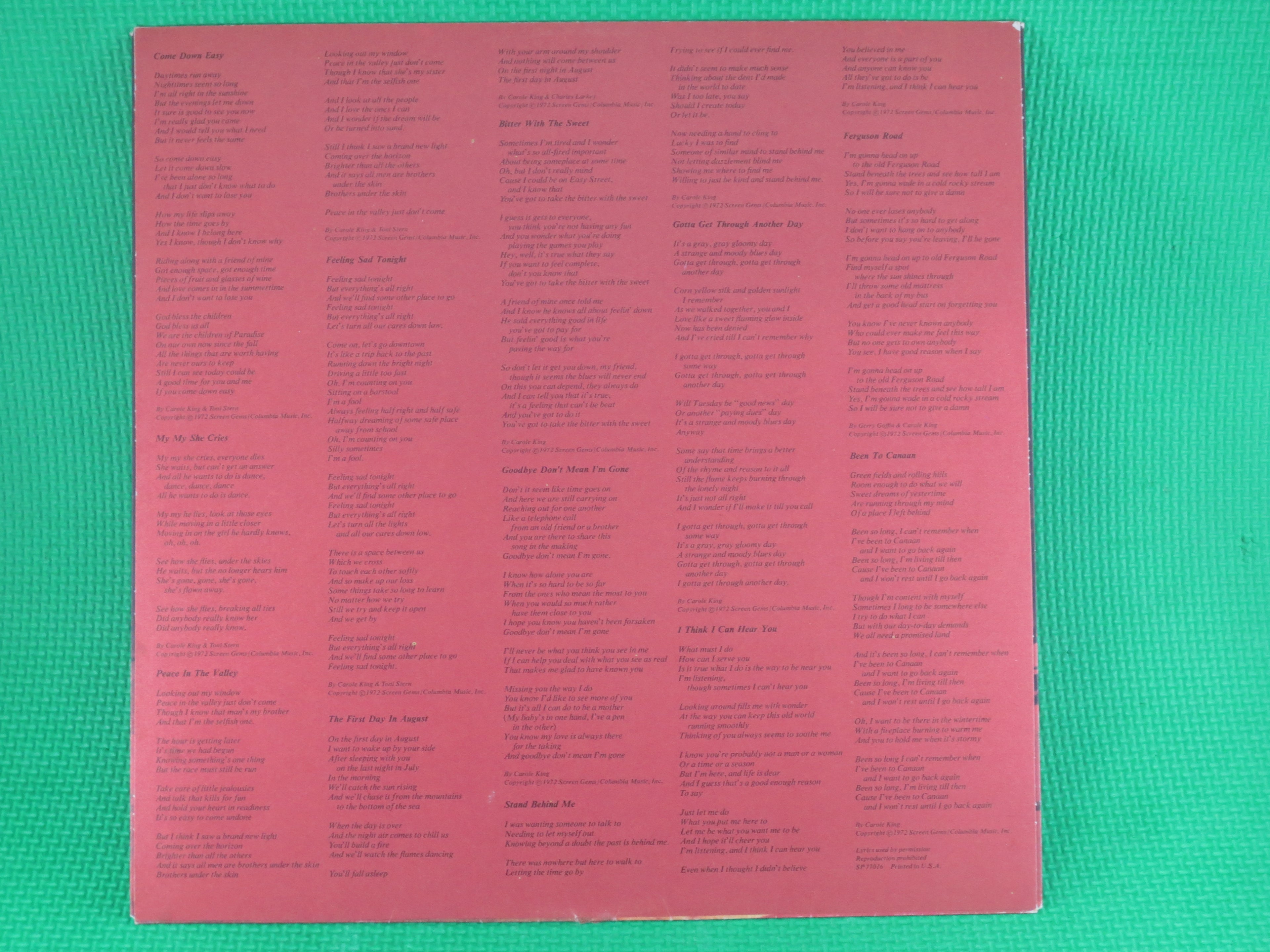 Carole King – Rhymes & Reasons (1972) Vinyl LP