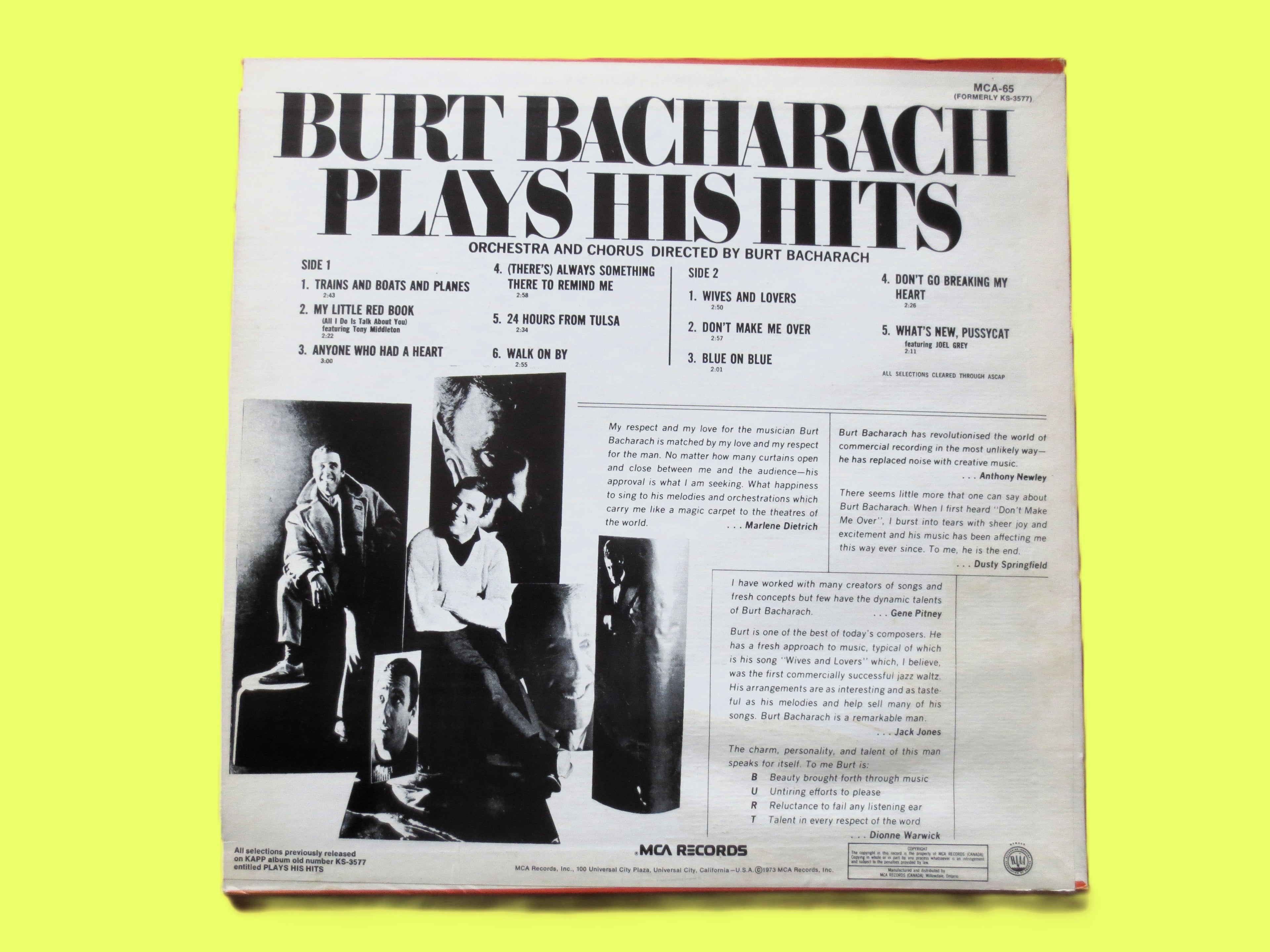 Burt Bacharach – Plays His Hits (1973) Vinyl LP