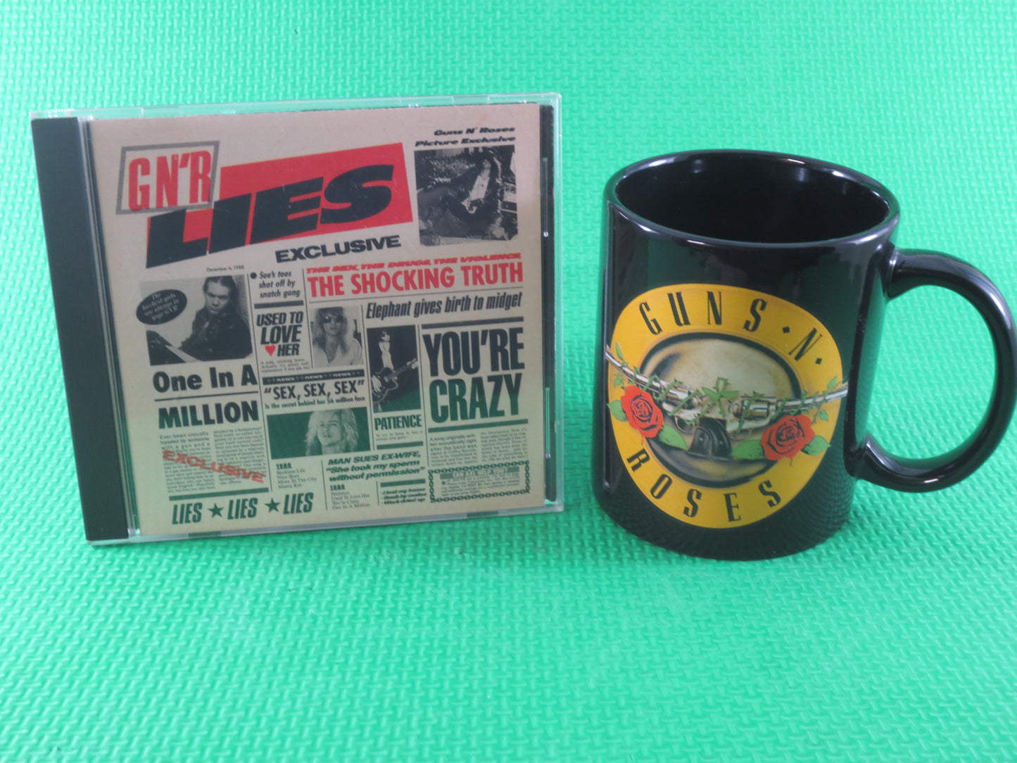 GUNS and ROSES, G N' R MUG, Guns 'n Roses Lp, Guns 'N Roses Cd, Guns 'N Roses Cup, Vintage Compact Disc, Cd, 1988 Compact Disc