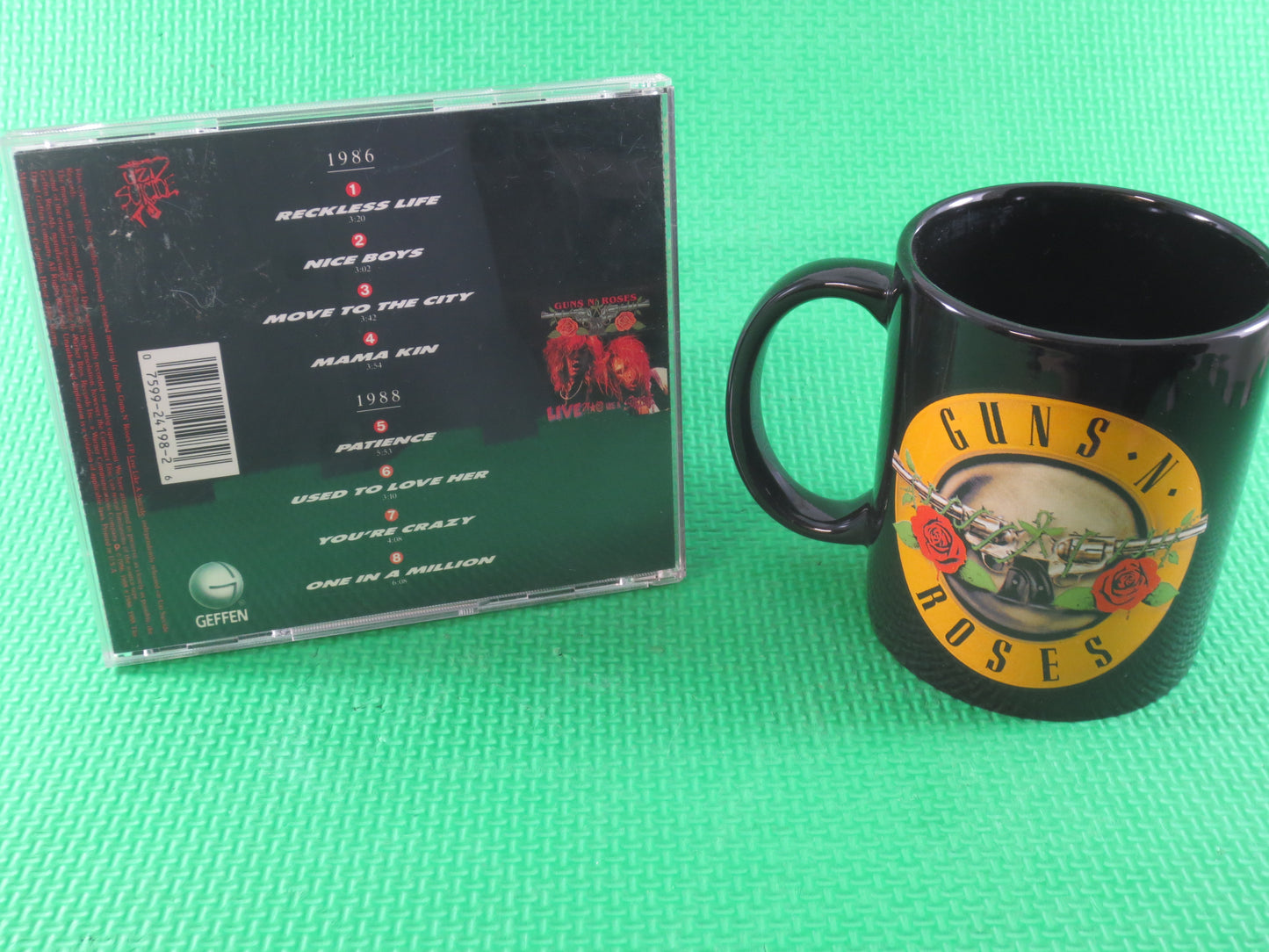 GUNS and ROSES, G N' R MUG, Guns 'n Roses Lp, Guns 'N Roses Cd, Guns 'N Roses Cup, Vintage Compact Disc, Cd, 1988 Compact Disc
