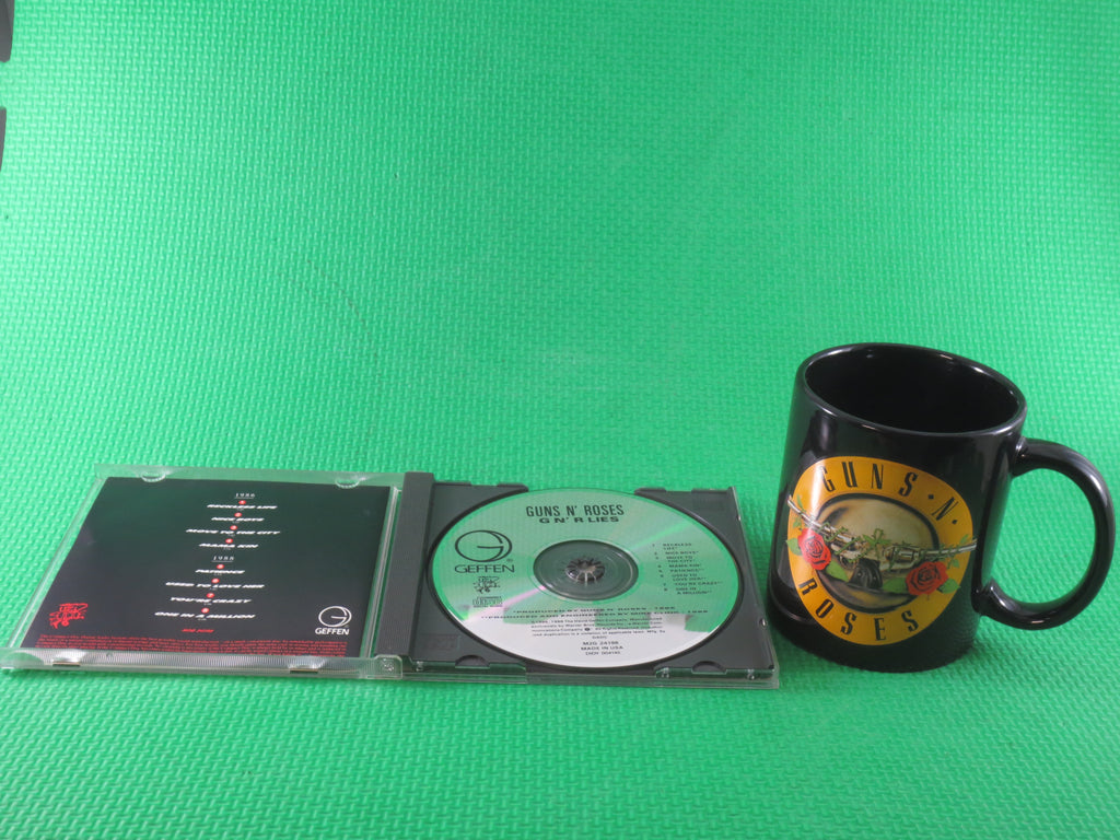 GUNS and ROSES, G N' R MUG, Guns 'n Roses Lp, Guns 'N Roses Cd, Guns 'N Roses Cup, Vintage Compact Disc, Cd, 1988 Compact Disc