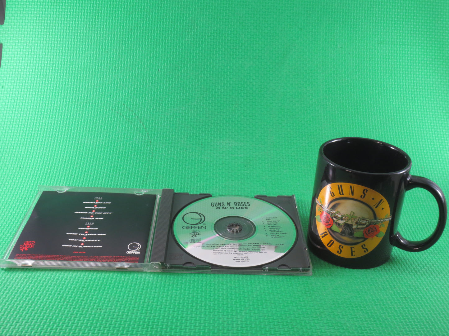 GUNS and ROSES, G N' R MUG, Guns 'n Roses Lp, Guns 'N Roses Cd, Guns 'N Roses Cup, Vintage Compact Disc, Cd, 1988 Compact Disc