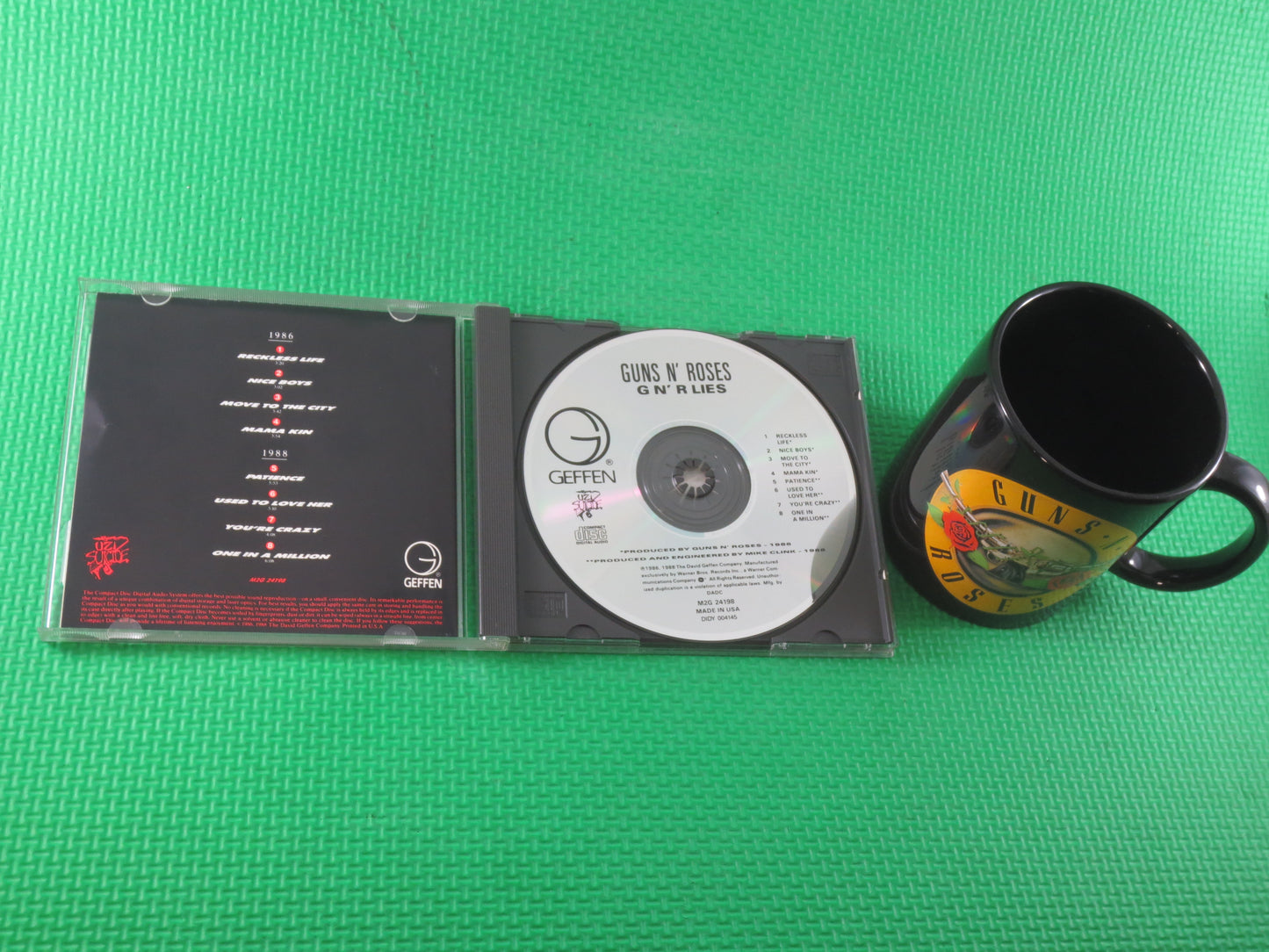 GUNS and ROSES, G N' R MUG, Guns 'n Roses Lp, Guns 'N Roses Cd, Guns 'N Roses Cup, Vintage Compact Disc, Cd, 1988 Compact Disc