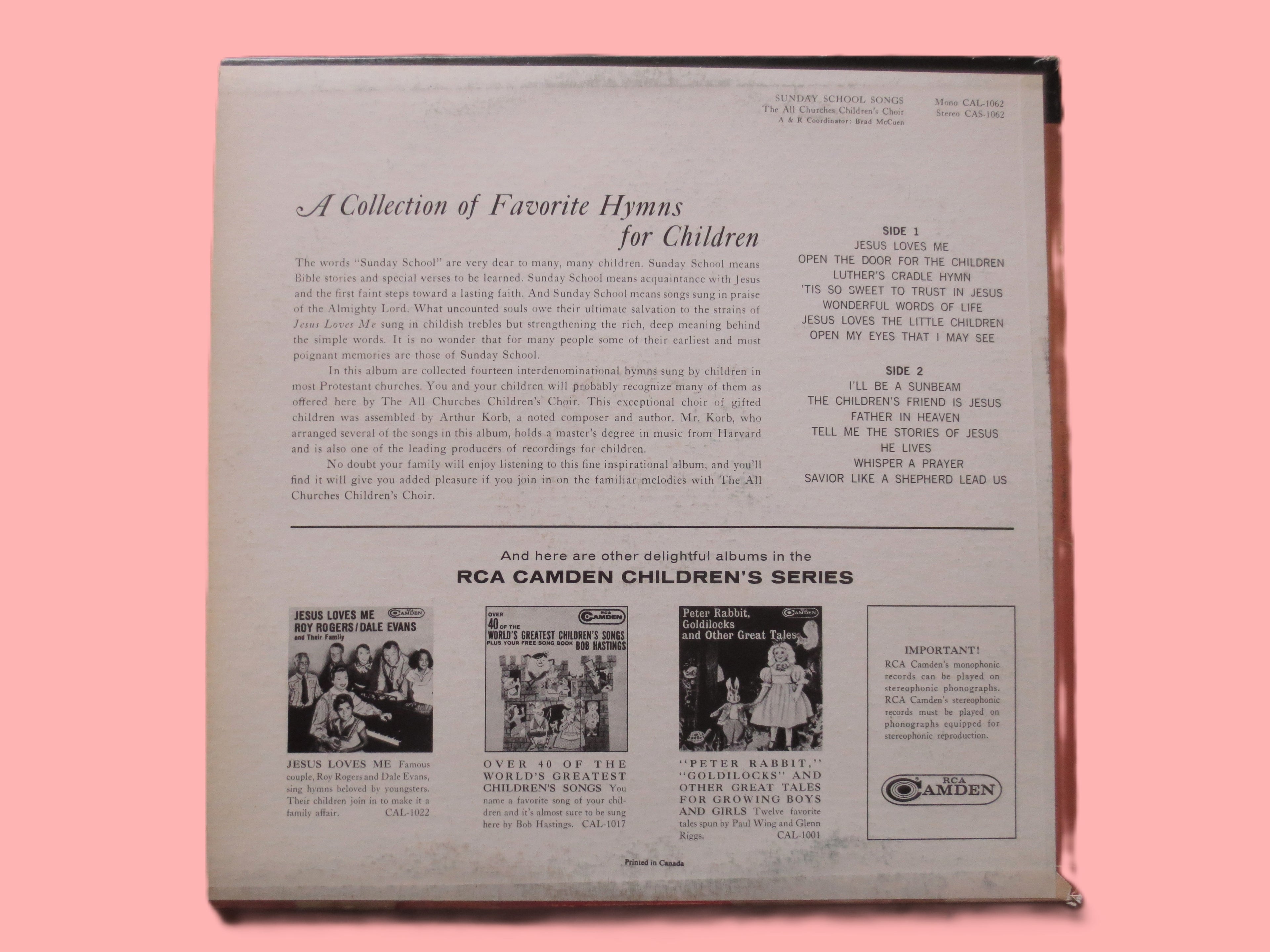 Sunday School Songs (c.1965) Vinyl LP