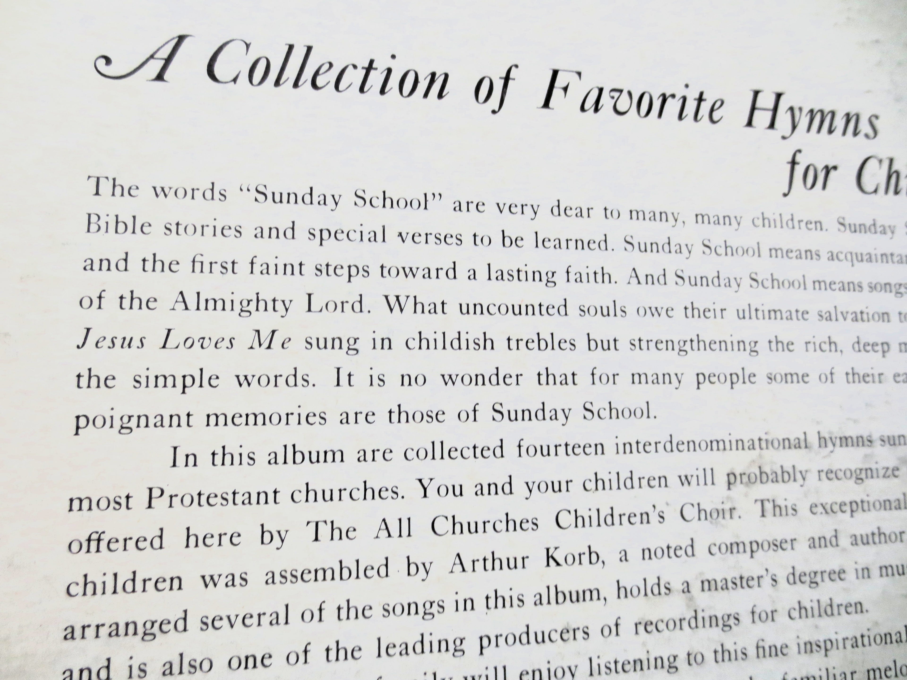 Sunday School Songs (c.1965) Vinyl LP