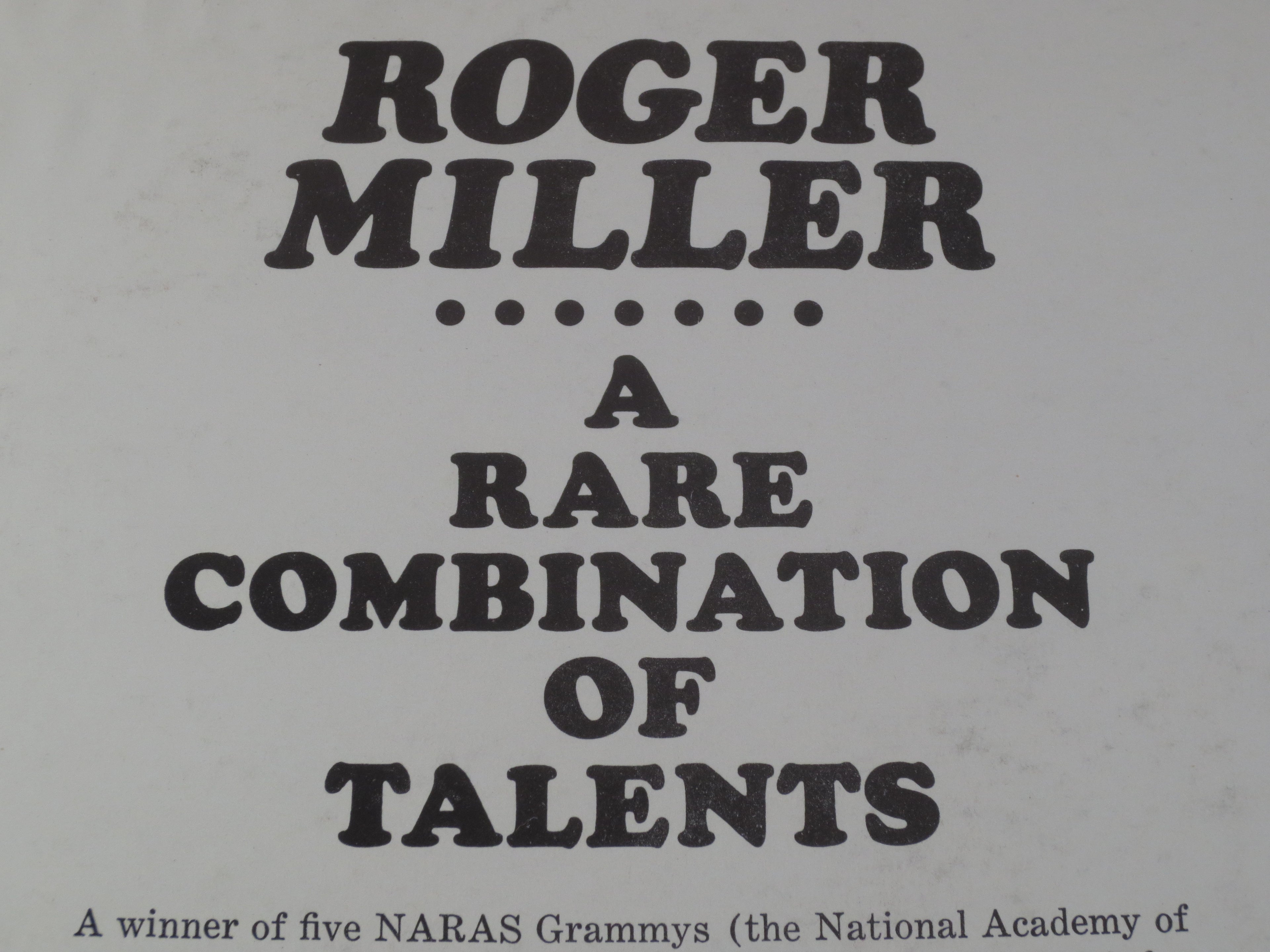 ROGER MILLER, The ONE and Only, Country Records, Roger Miller Record, Roger Miller Album, Roger Miller Lp, Vintage Records, Lp, 1965 Records