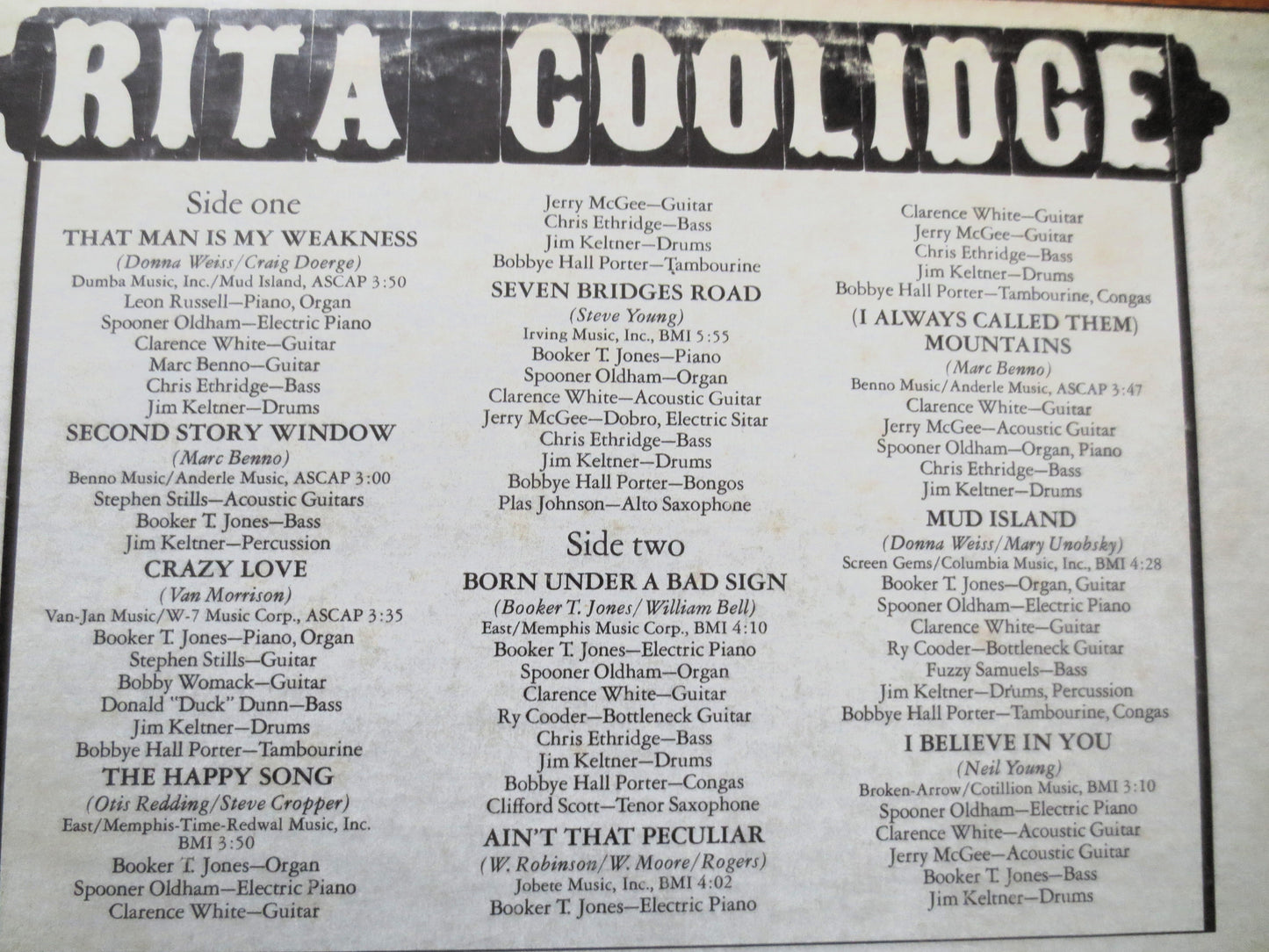 RITA COOLIDGE, Debut Album, 1971 Record, Vinyl Lp