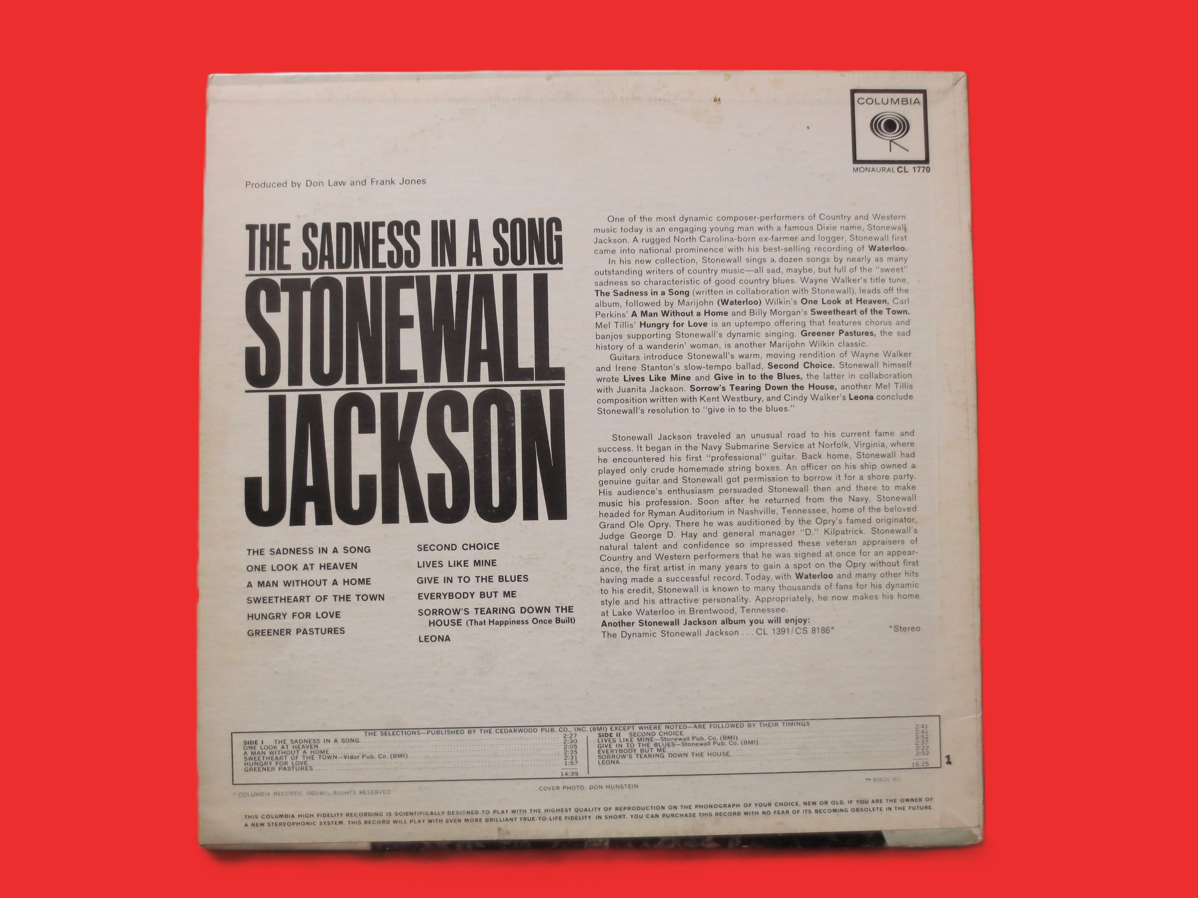 Stonewall Jackson – The Sadness in a Song (1962) Vinyl LP