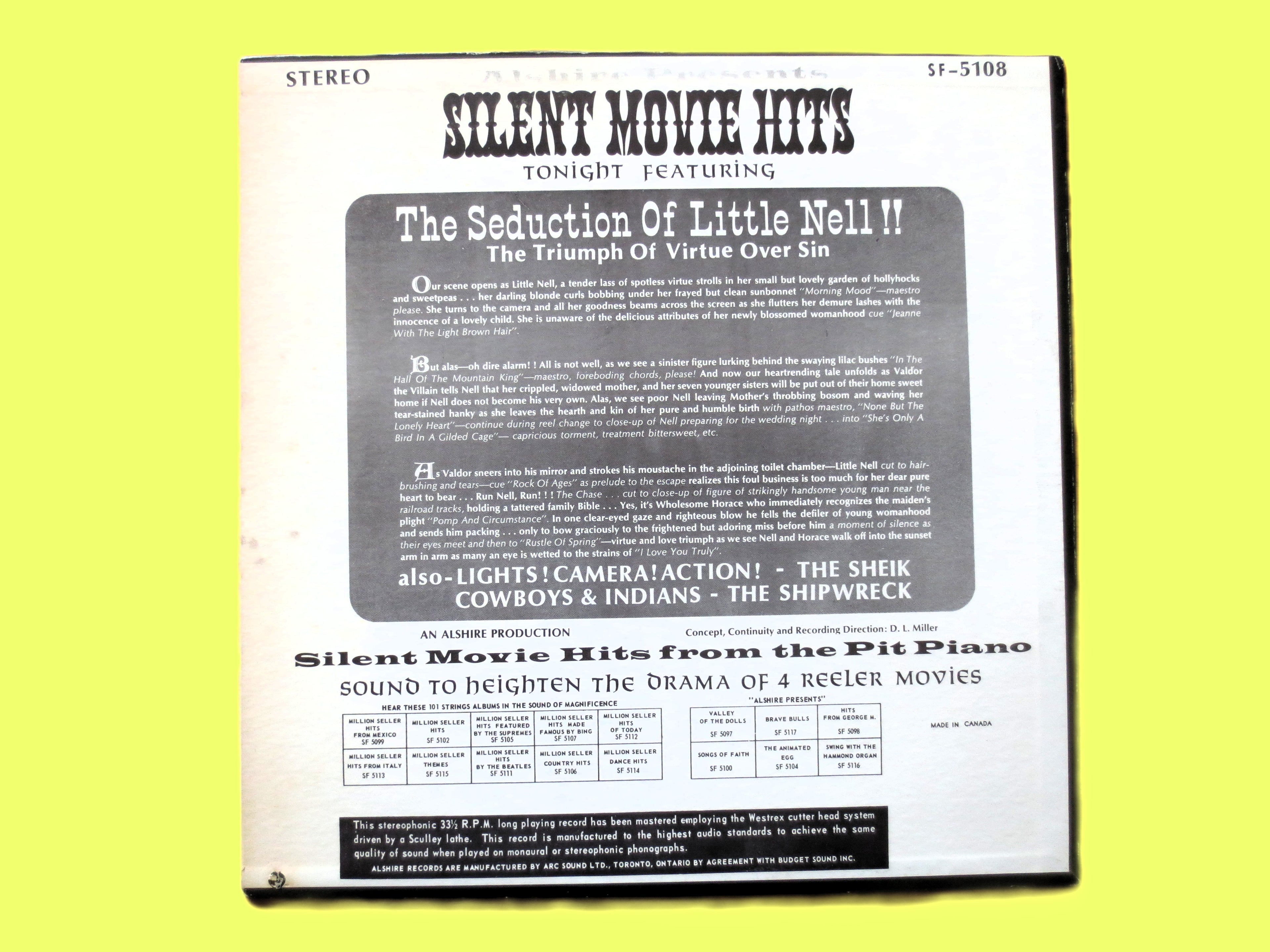 Silent Movie Hits from the Pit Piano (c.1960) Vinyl LP