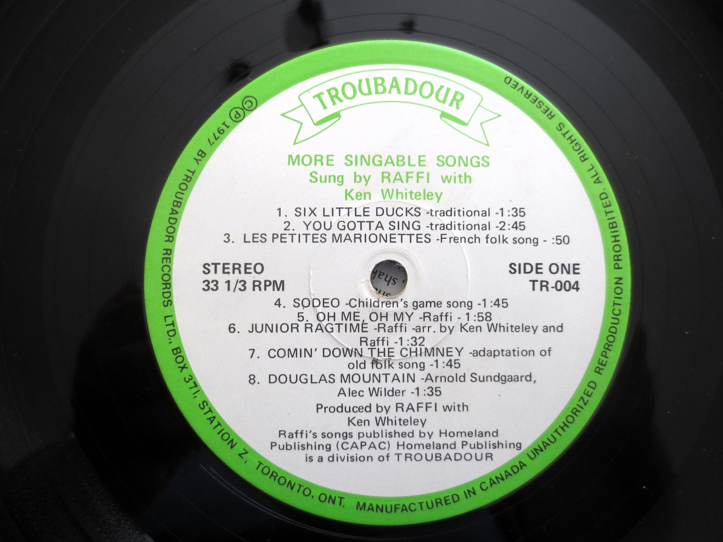 RAFFI, More SINGABLE SONGS, Children's Album, 1977 Record, Vinyl Lp