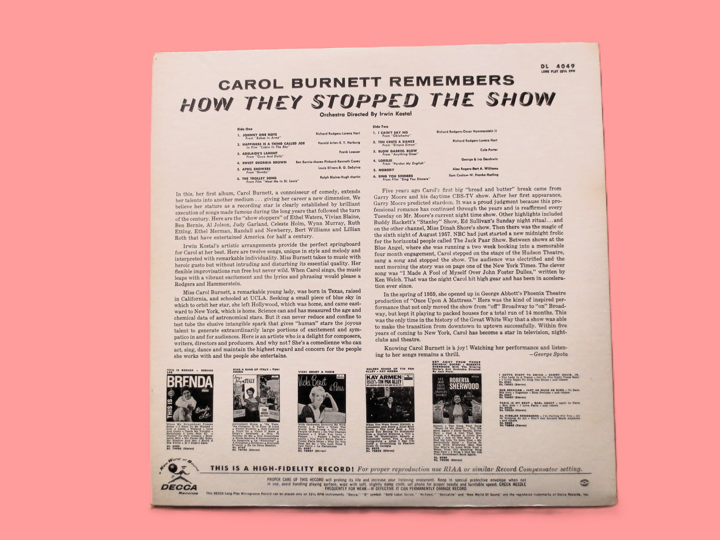 CAROL BURNETT, Debut Album, 1961 Record, Vinyl Lp