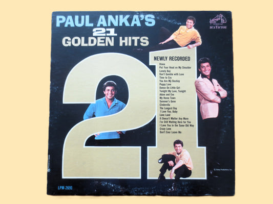 PAUL ANKA, 21 GOLDEN Hits, Vintage Album, 1963 Record, Vinyl Lp