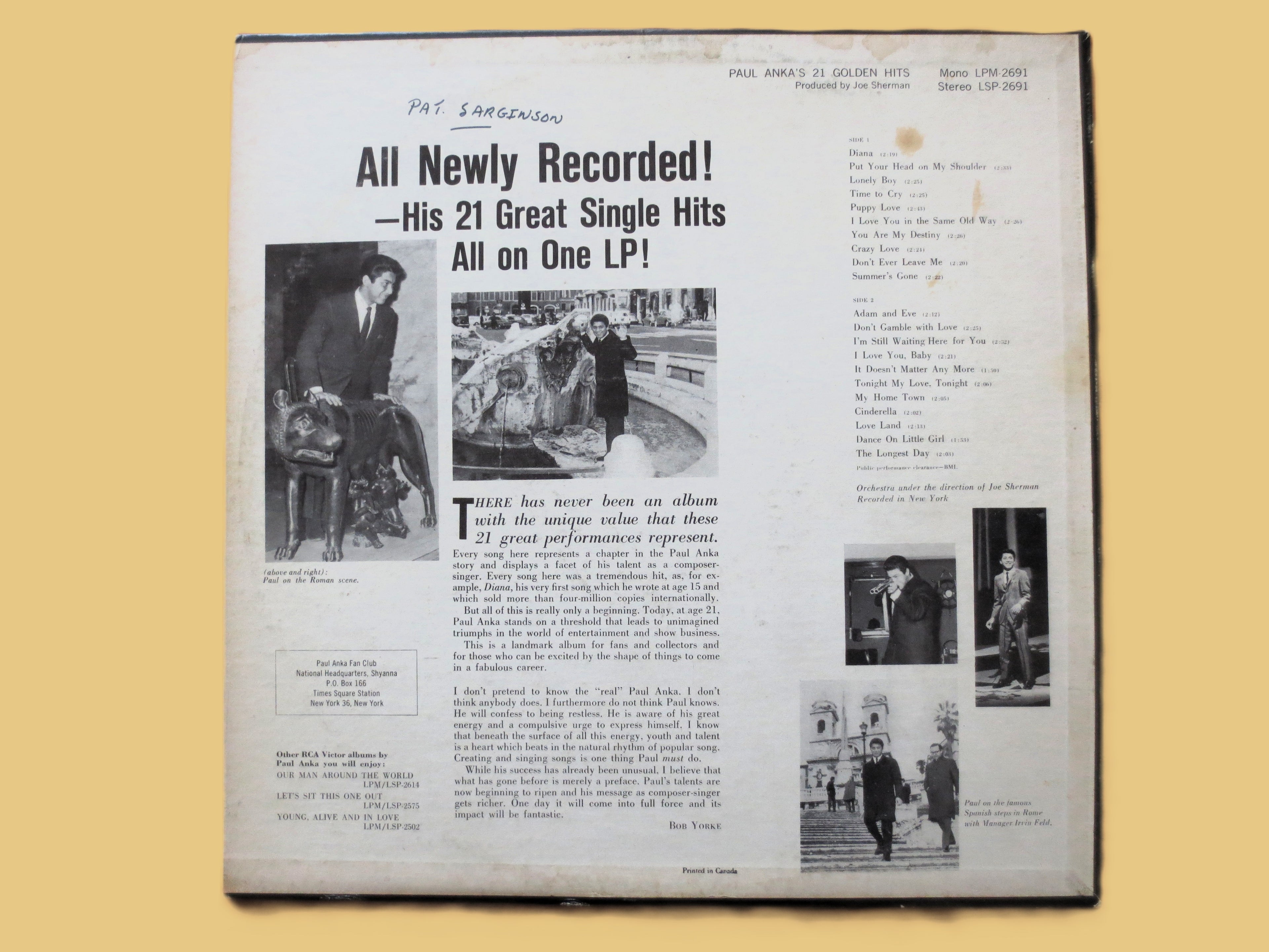 Paul Anka – 21 Golden Hits (1963) Vinyl LP