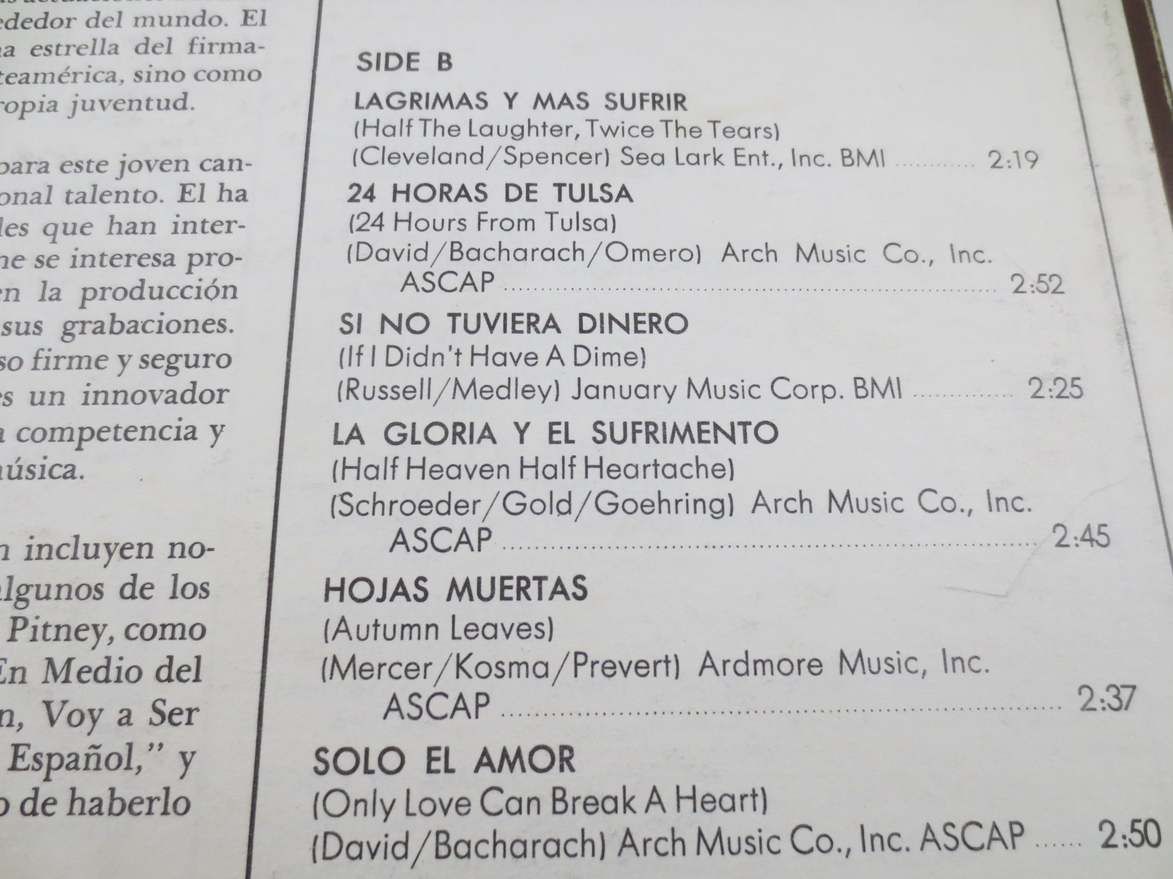 GENE PITNEY, ESPANOL, Gene Pitney Record, Gene Pitney Spanish, Gene Pitney Vinyl, Gene Pitney Albums, Vinyl, Vintage Records, 1966 Records