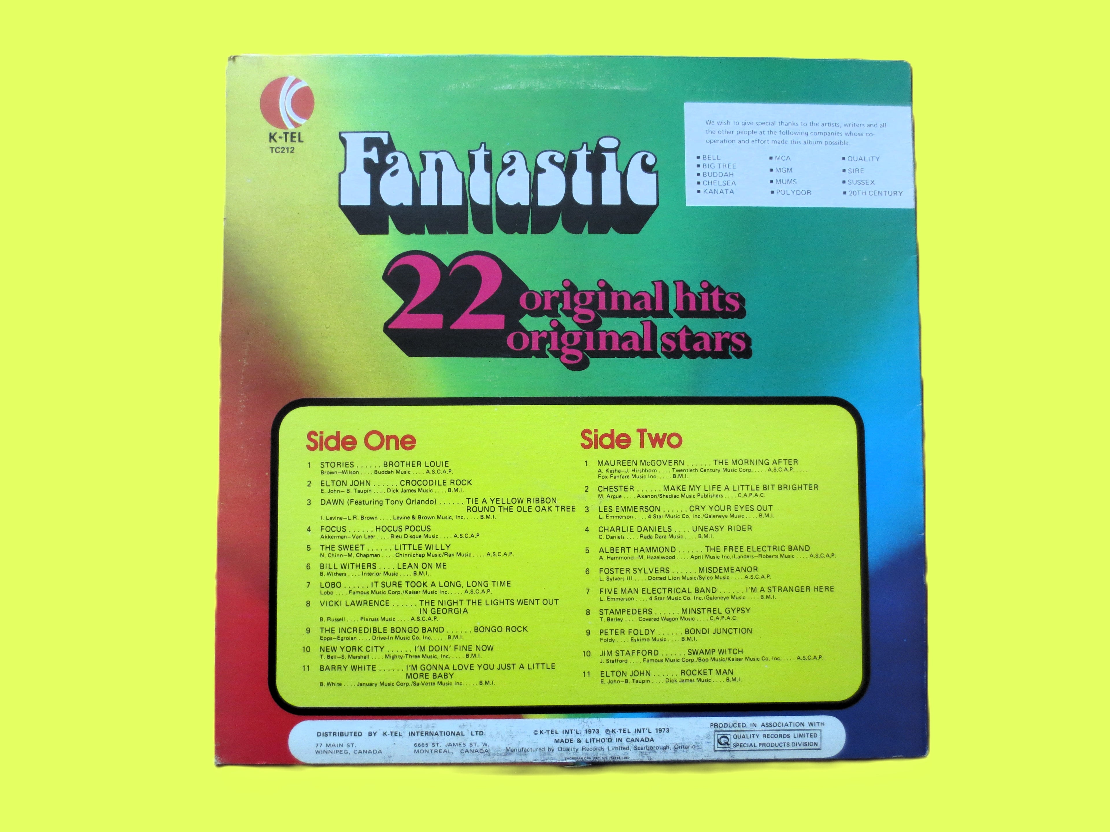 K-Tel – Fantastic 22 Original Hits (1973) Vinyl LP