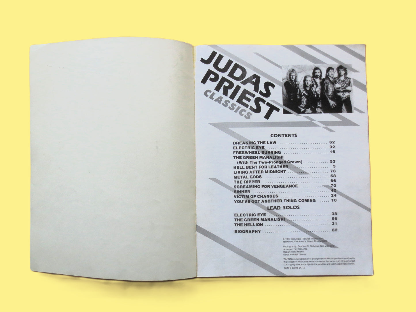JUDAS PRIEST, Classics, Sheet Music Book, 1987 Songbook