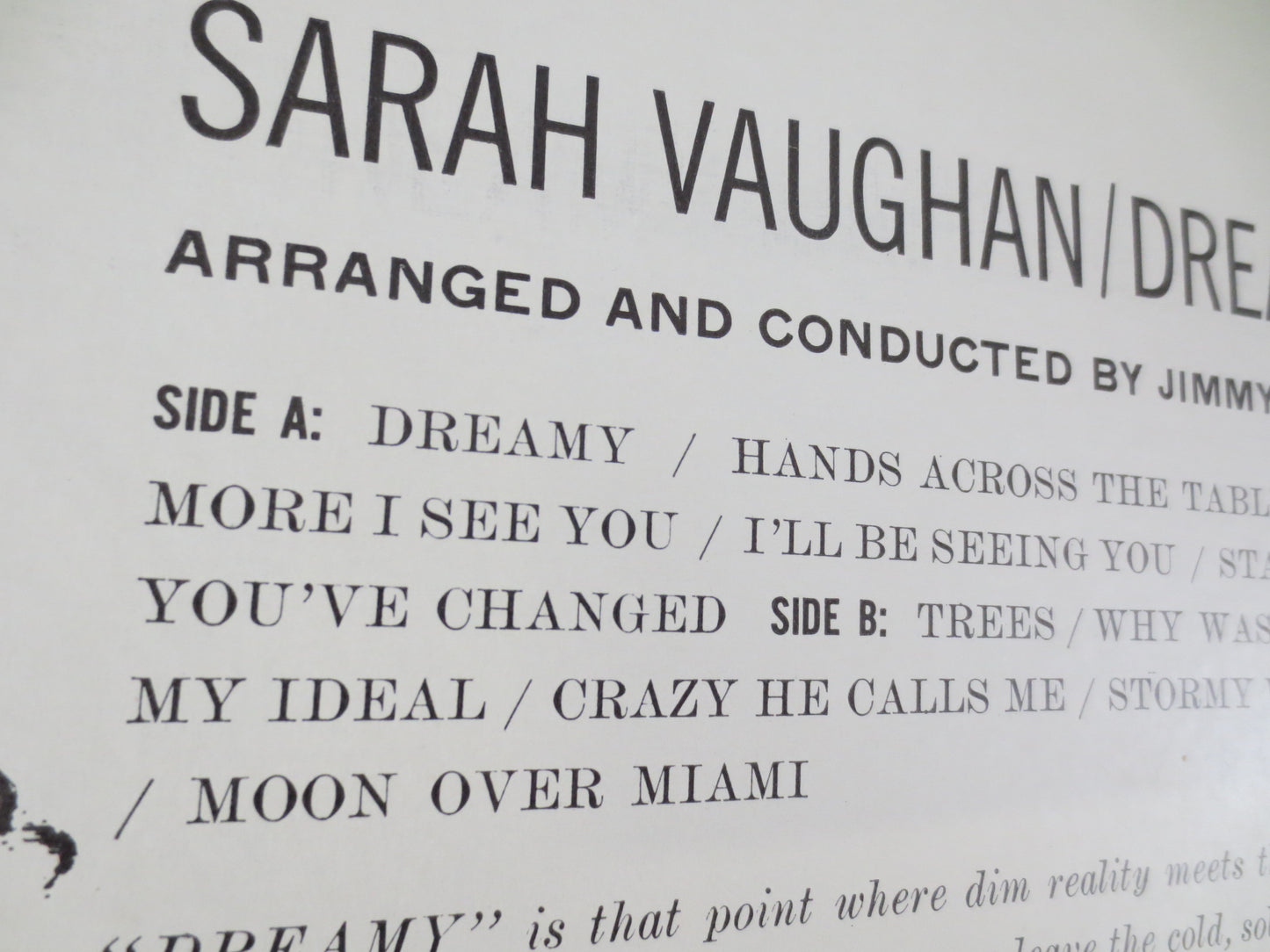 SARAH VAUGHAN, DREAMY, Sarah Vaughan Record, Sarah Vaughan Vinyl, Sarah Vaughan Lp, Jazz Record, Vinyl, Vintage Records, 1960 Records