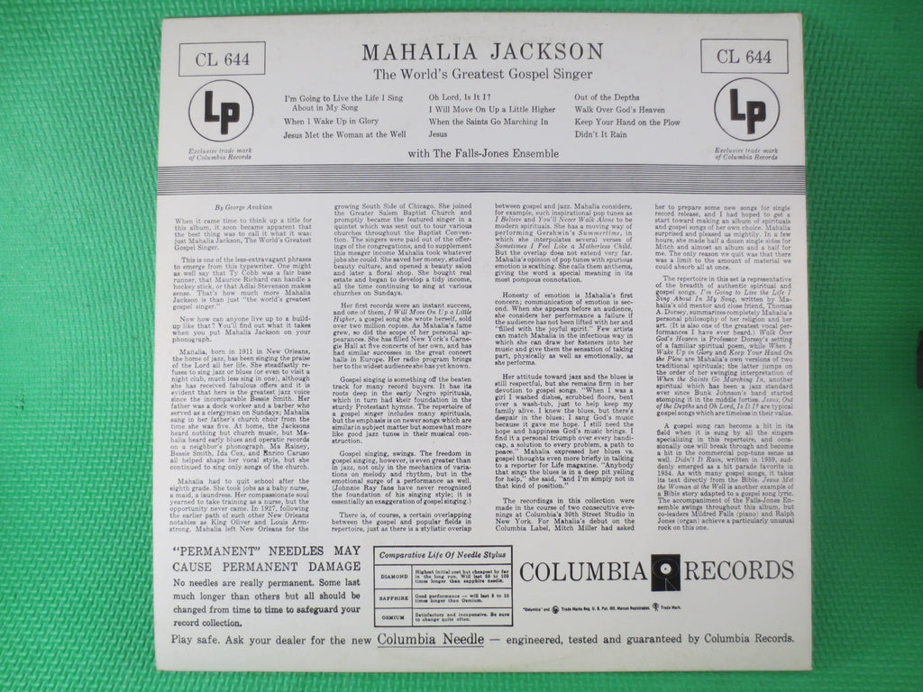 MAHALIA JACKSON, World's GREATEST Gospel Singer, Mahalia Jackson Lp, Mahalia Jackson Song, Gospel Records, Gospel Album, Lp, 1955 Records