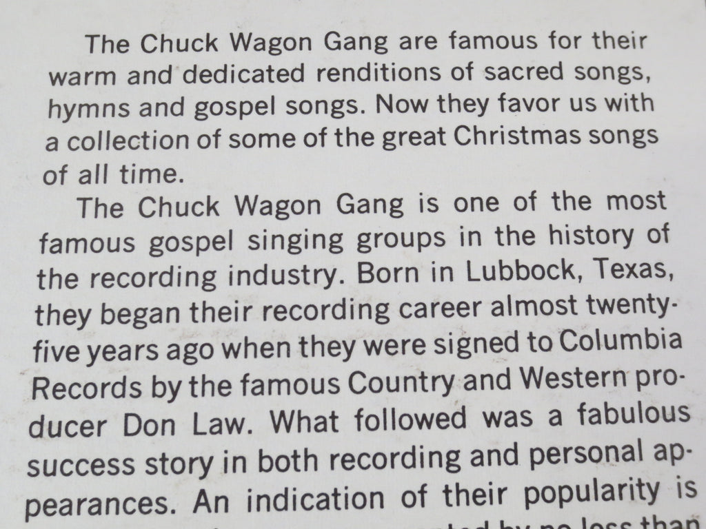 CHRISTMAS with The Chuck Wagon Gang, Vintage Album, 1963 Record, Vinyl Lp