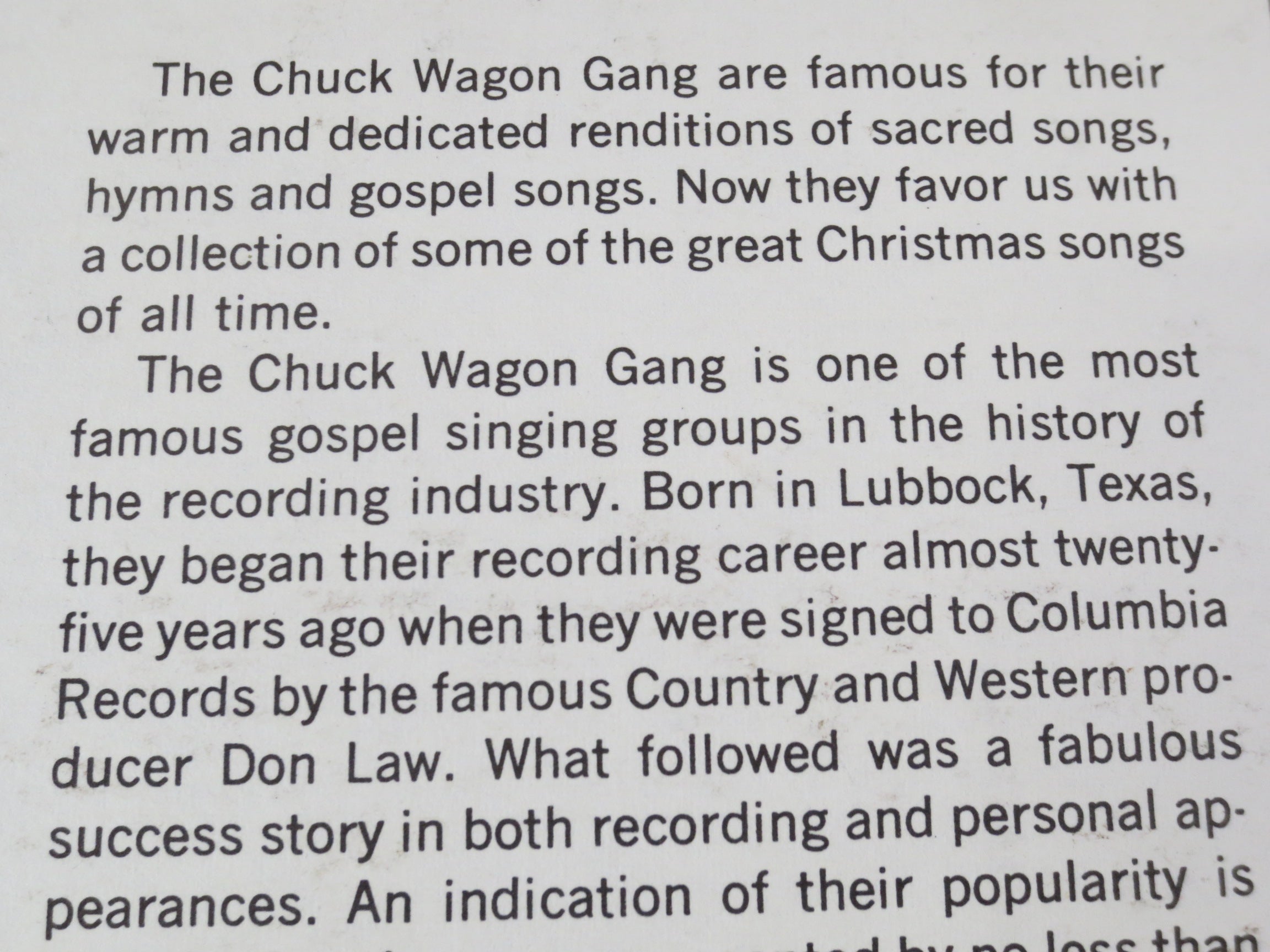 CHRISTMAS with The Chuck Wagon Gang, Vintage Album, 1963 Record, Vinyl Lp