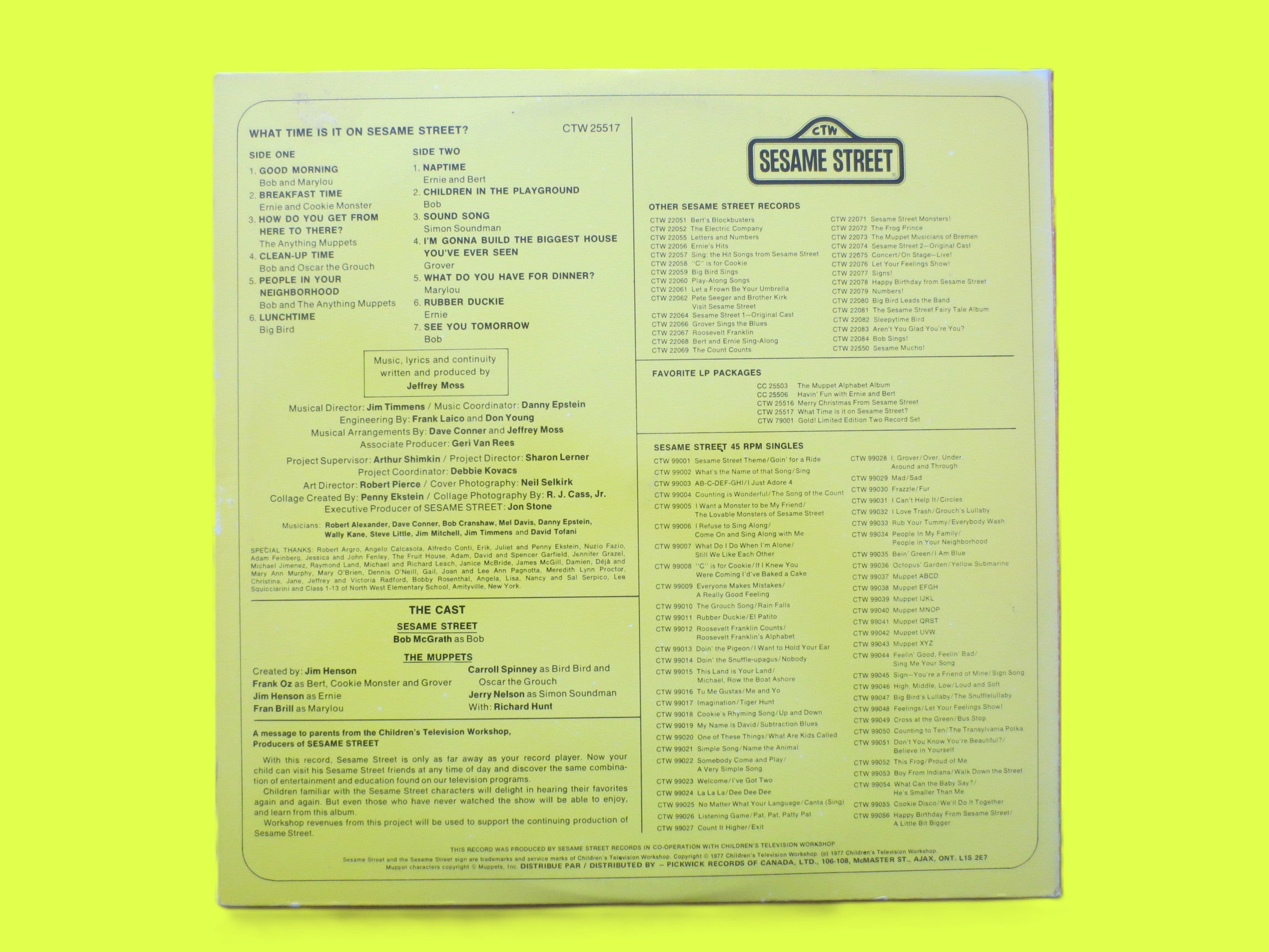Sesame Street – What Time Is It on Sesame Street? (1977) Vinyl LP