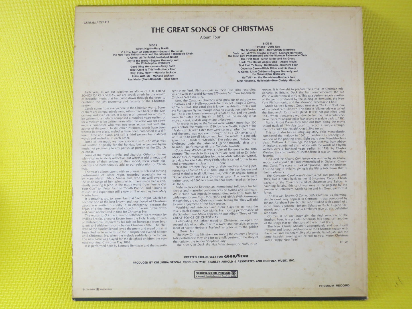 SONGS of CHRISTMAS, Album 4, 1966 Records, Vintage Album, Vinyl Lp