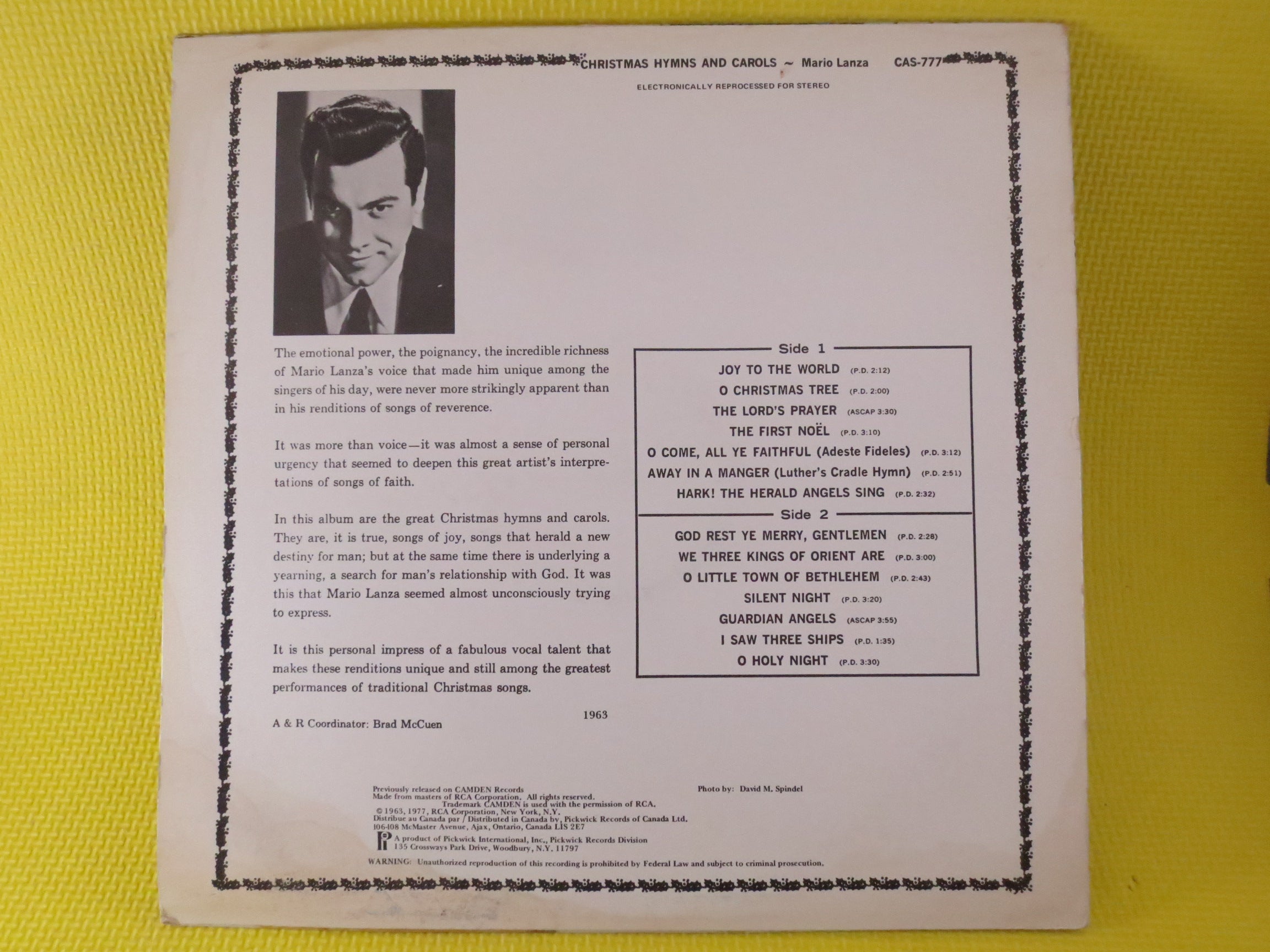 Mario Lanza – Christmas Hymns and Carols (1977) Vinyl LP