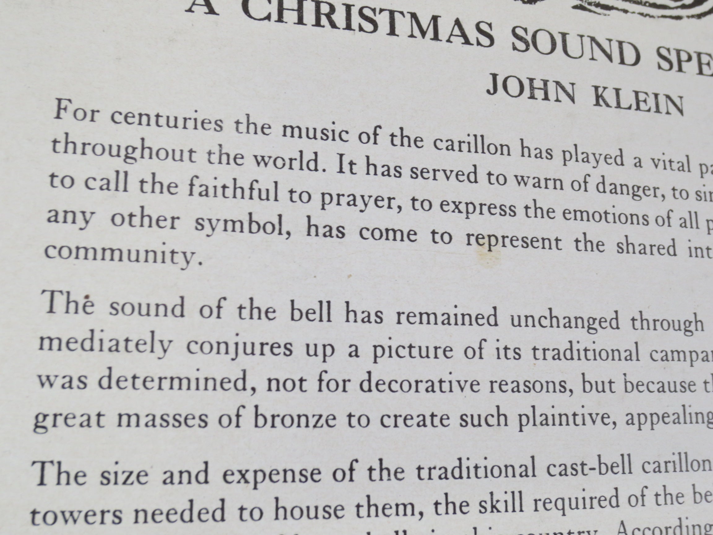 JOHN KLEIN, A Christmas Sound Spectacular, Vintage Album, 1959 Record, Vinyl Lp