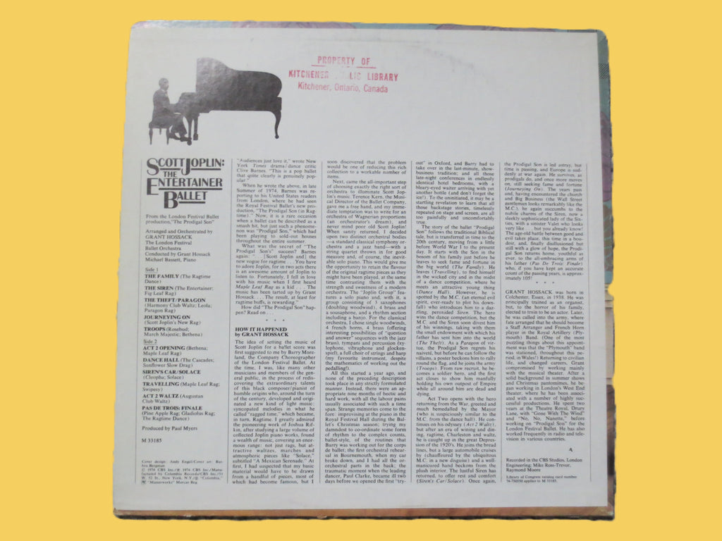 Scott Joplin – The Entertainer Ballet (1974) Vinyl LP