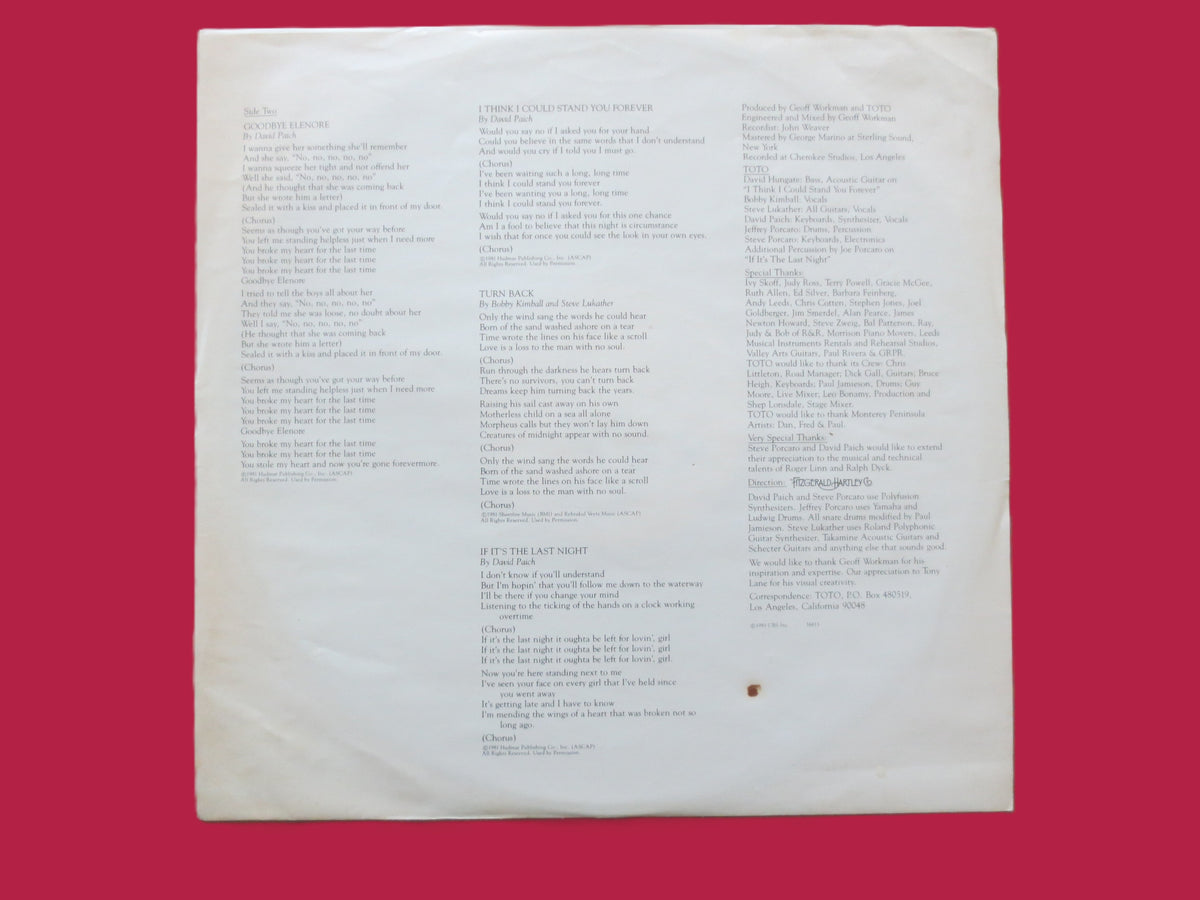 Toto – Turn Back (1981) Vinyl LP