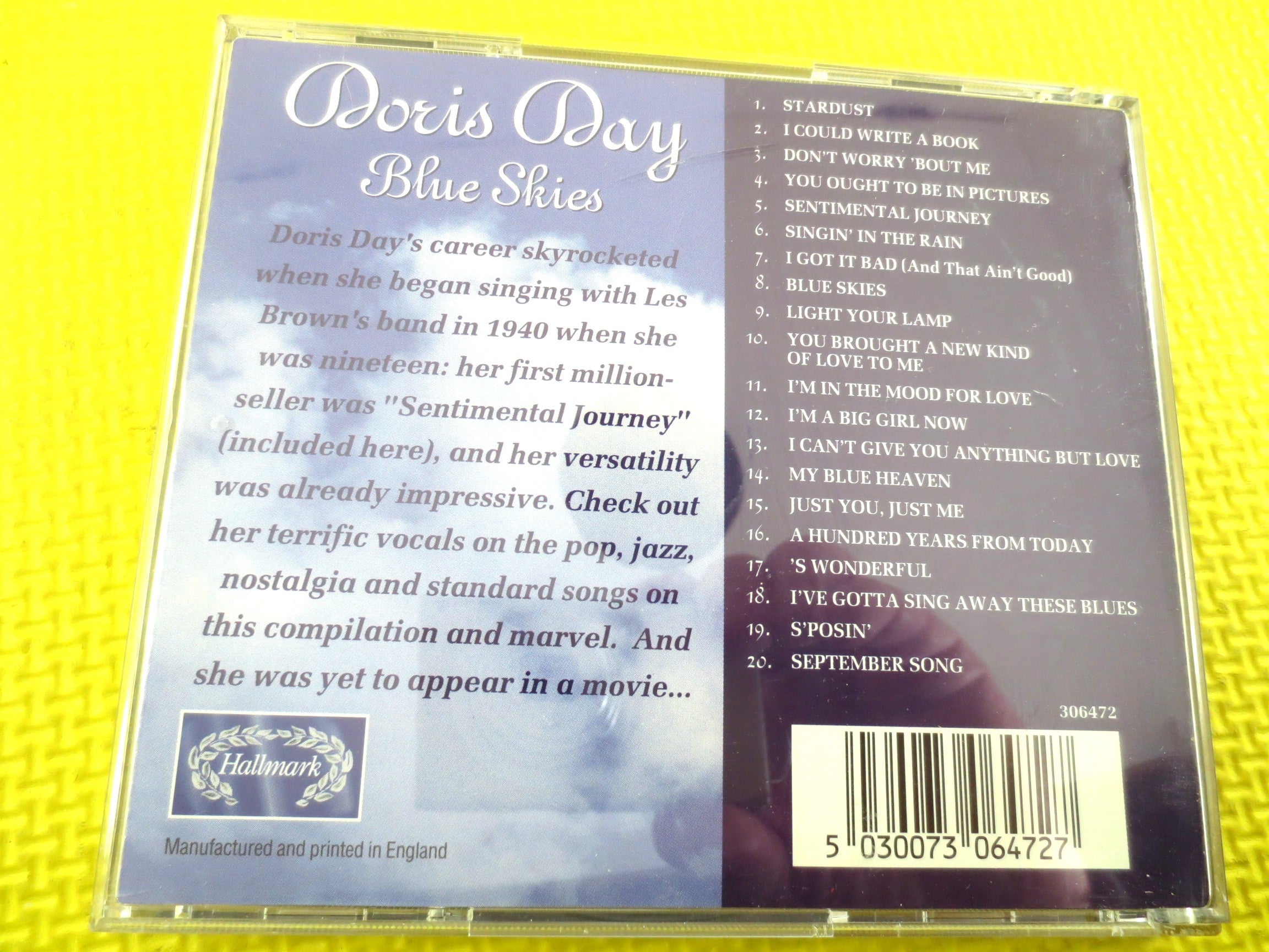 DORIS DAY, BLUE Skies, Jazz Music, 1985 Compact Disc, Vintage Cd