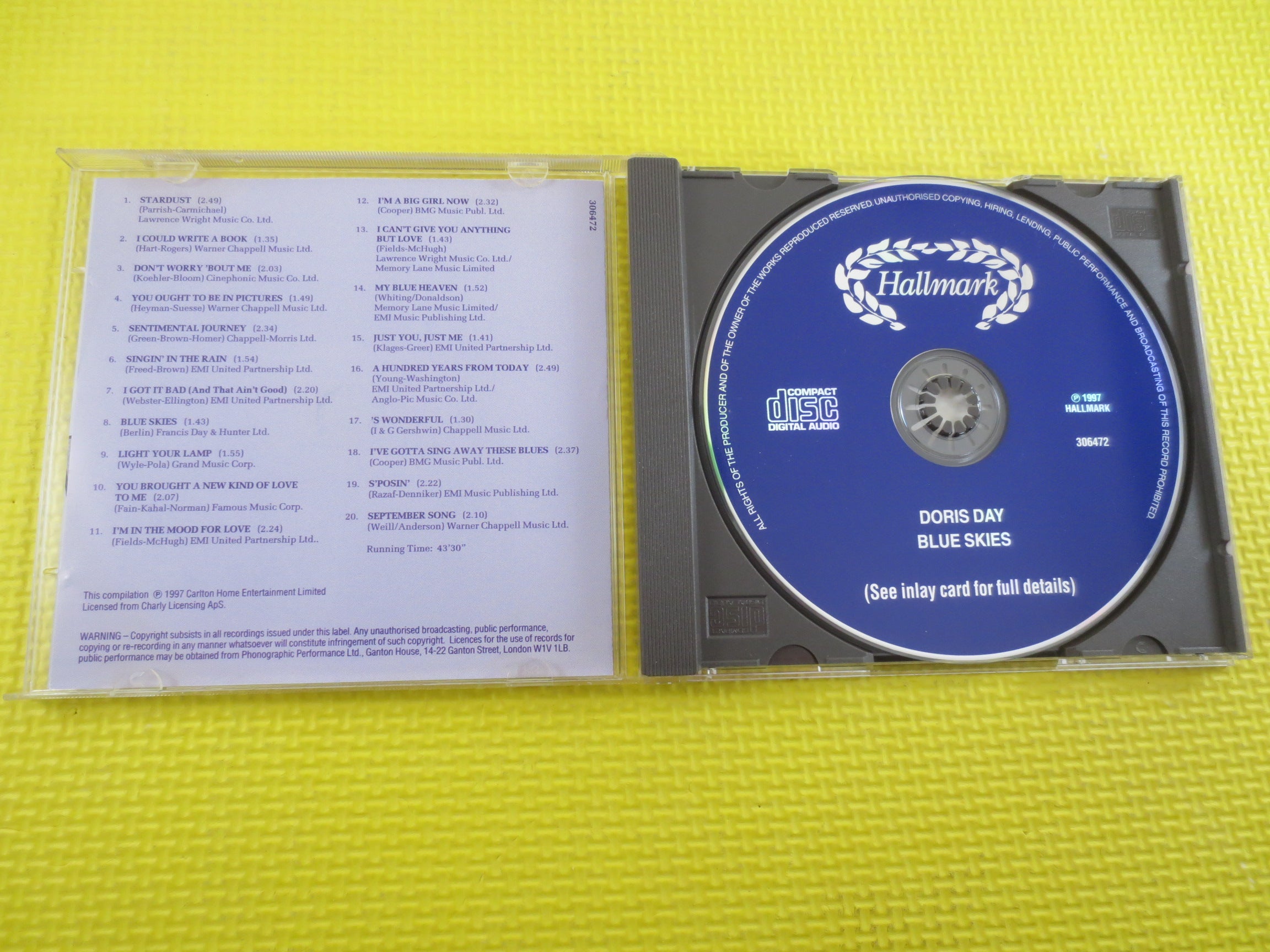 DORIS DAY, BLUE Skies, Jazz Music, 1985 Compact Disc, Vintage Cd
