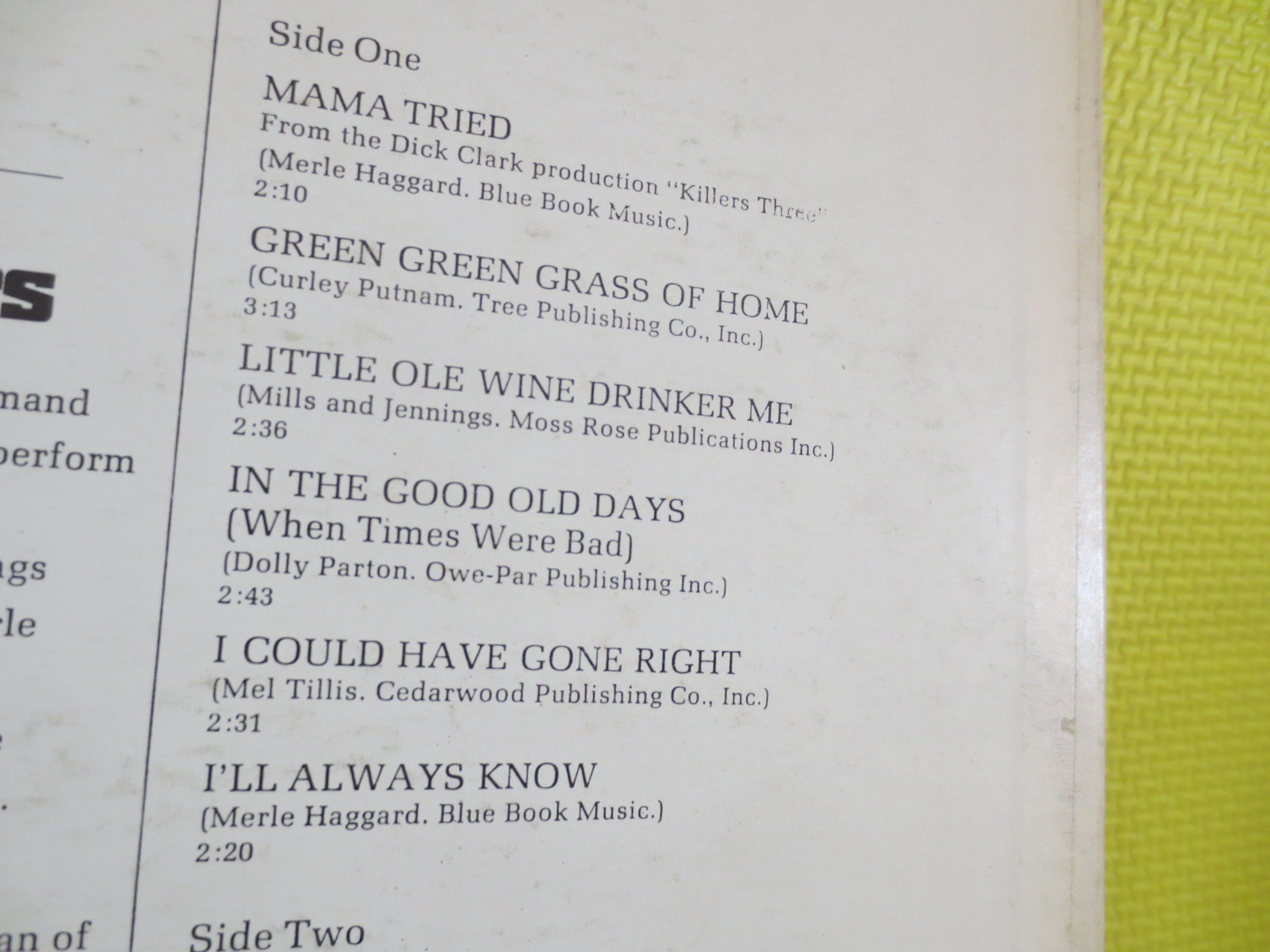 MERLE HAGGARD, Mama TRIED, Country Record, Vintage Vinyl, Merle Haggard Album, Merle Haggard Record, Vinyl, Vintage Records, 1968 Records