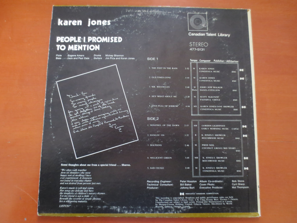 Karen Jones – People I Promised to Mention (1971) Vinyl LP