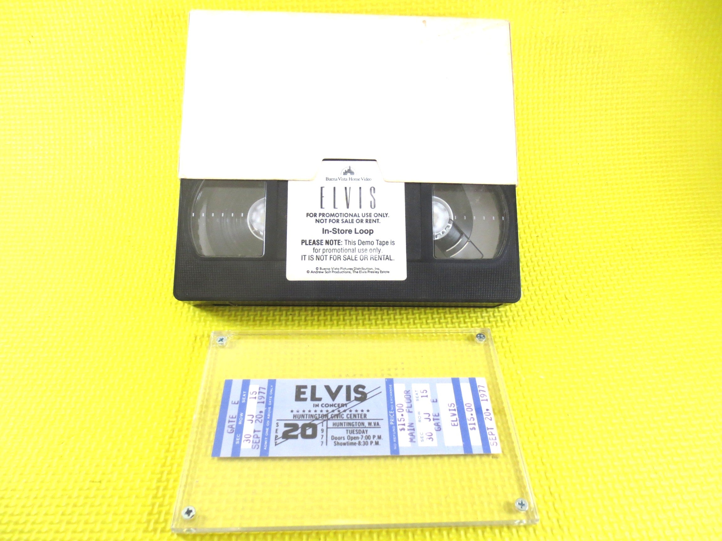 Elvis Presley – 1977 Concert Ticket & Rare Promo Store Demo VHS Loop Tape