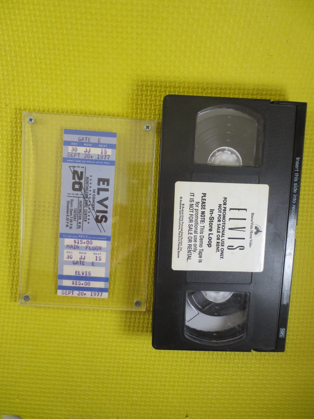 Elvis Presley – 1977 Concert Ticket & Rare Promo Store Demo VHS Loop Tape