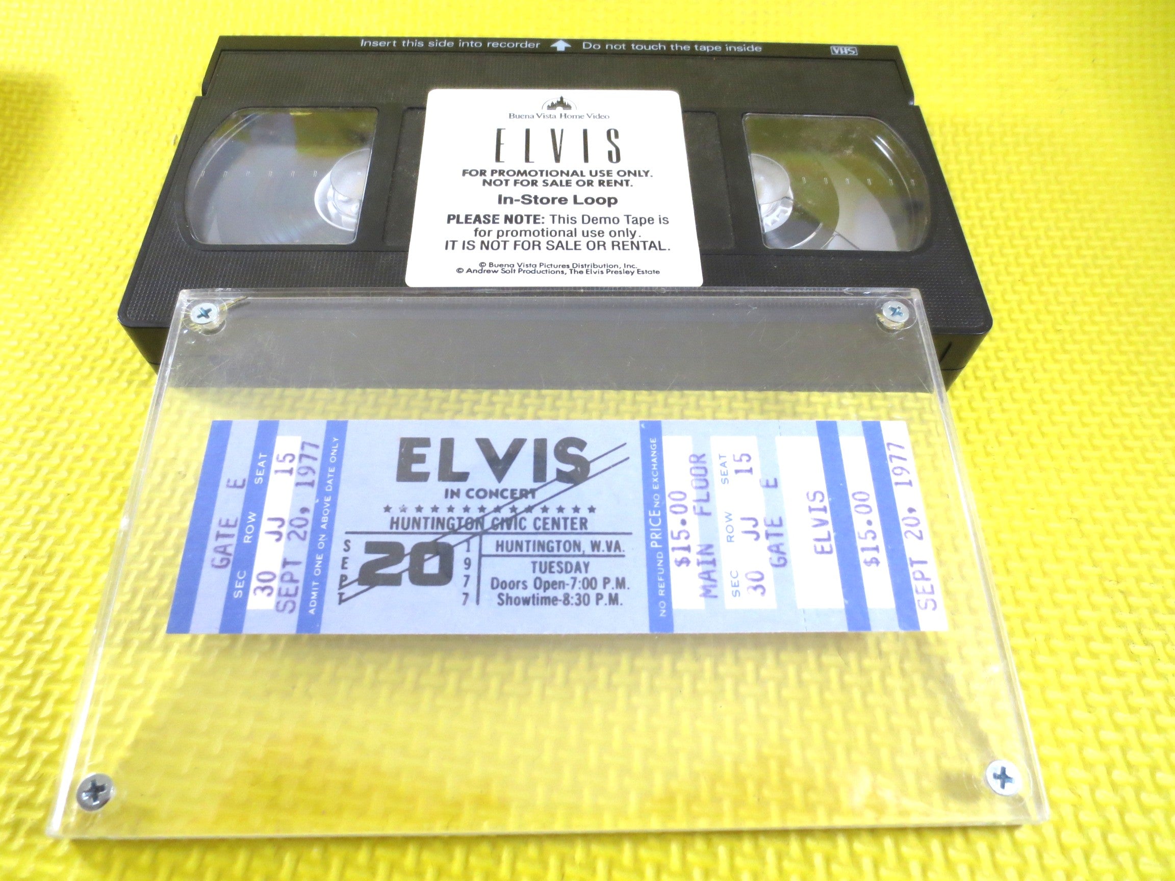 Elvis Presley – 1977 Concert Ticket & Rare Promo Store Demo VHS Loop Tape