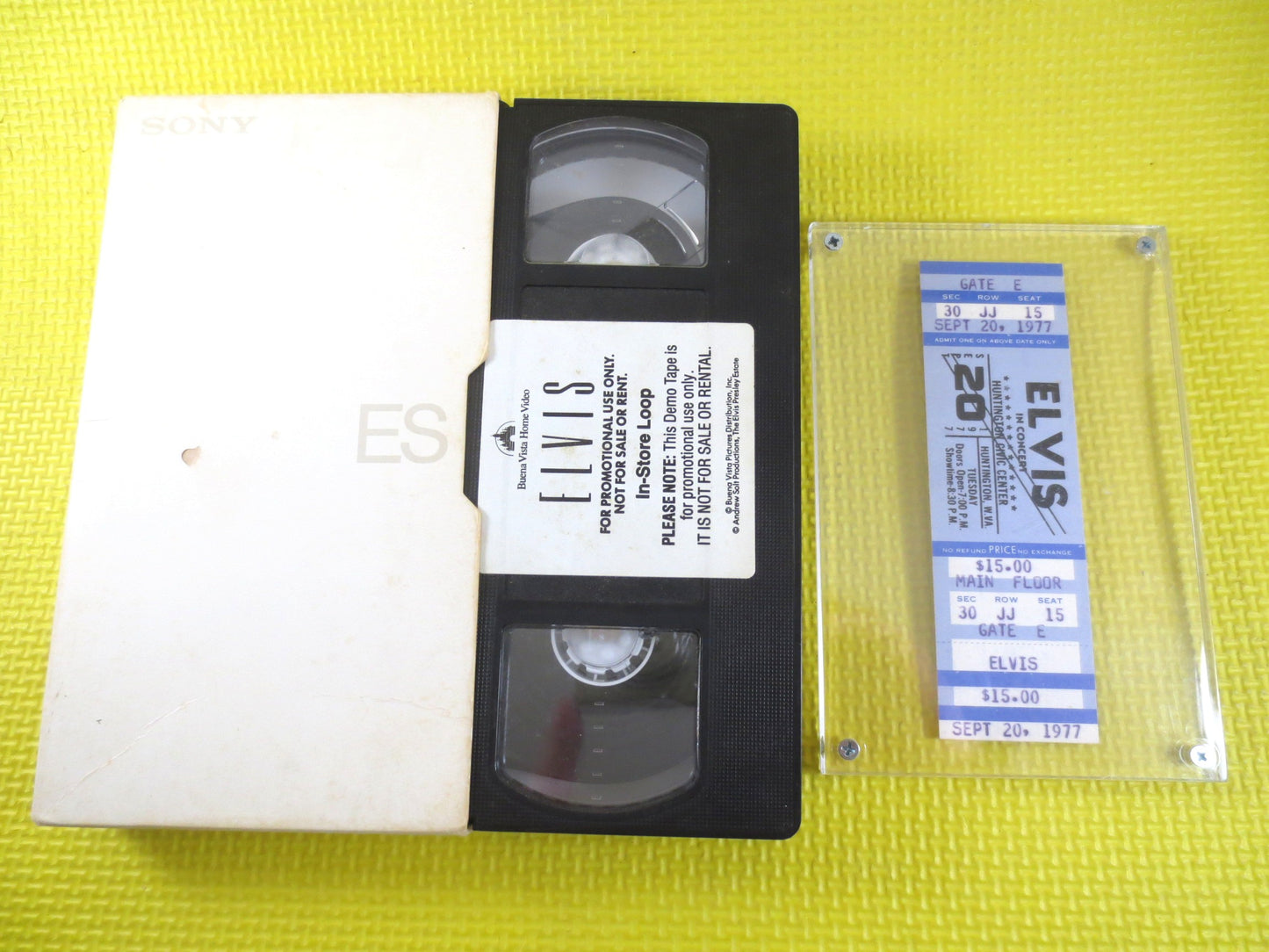 ELVIS Concert TICKET, 1977 Mint Unused, Huntington Wva, Plus RARE Promo Store Demo Vhs Loop Tape, Elvis Tickets, Elvis Promo Tapes, Elvis